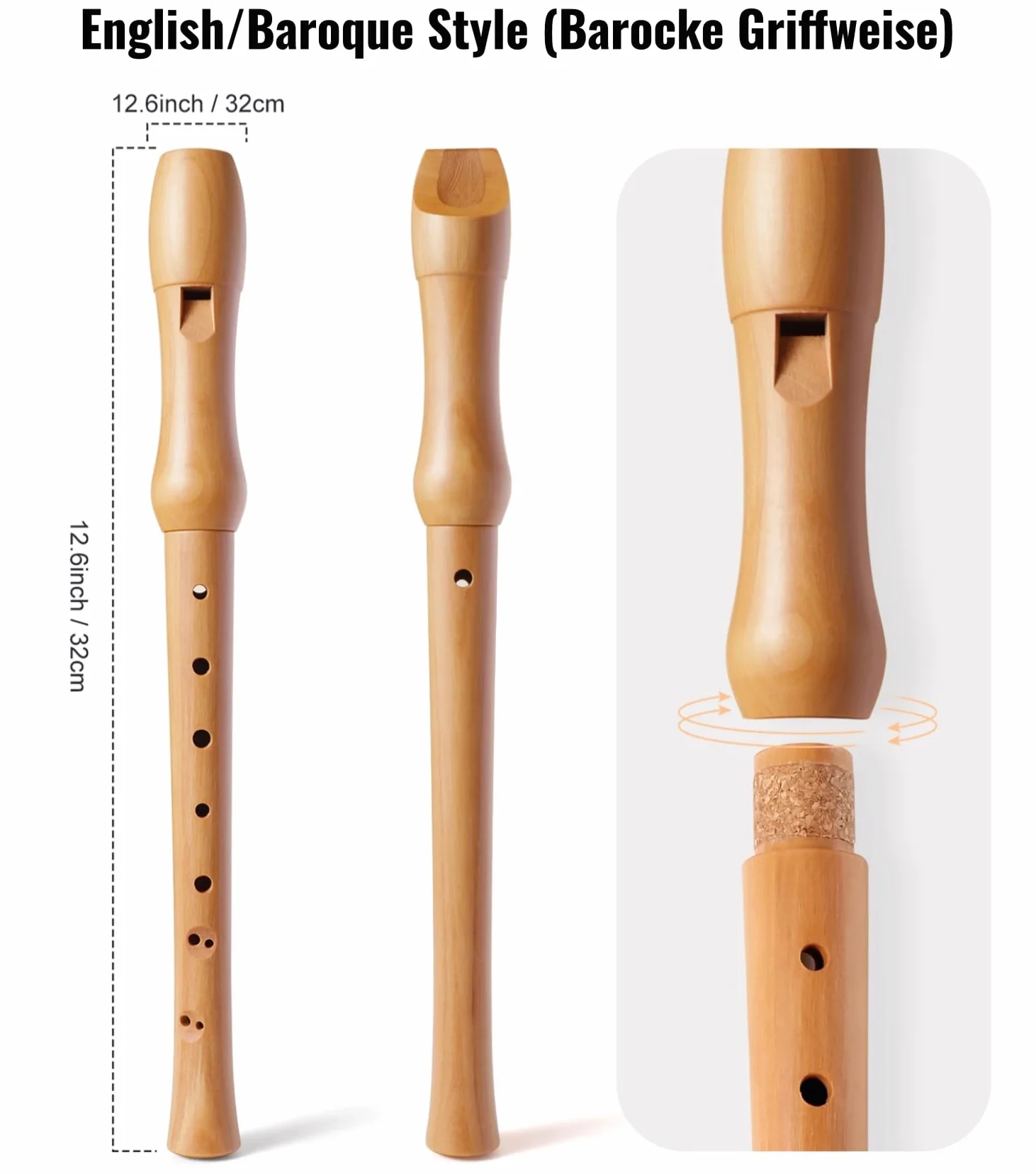 Fansjoy Flauto Dolce in Legno, 8-buche Flauto Dolce Soprano per Scuole e Adulti, Diteggiatura Barocca