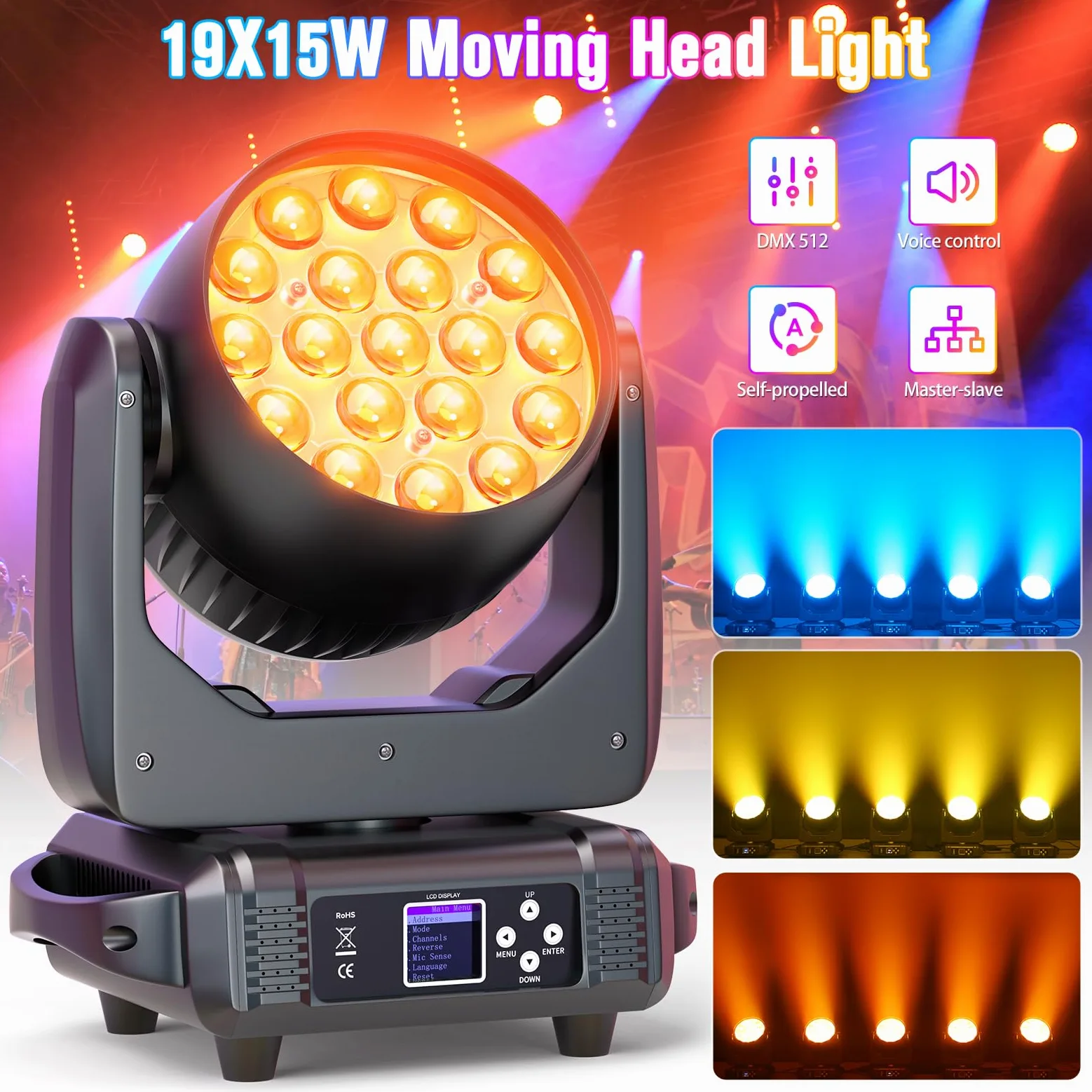 2 Unità 19x15W Teste Mobili LED Beam Wash Zoom Effetto di Luce Discoteca Proiettori di Scena RGBW 4 in 1 per la Festa Musicale Sala da Ballo Discoteca Matrimonio