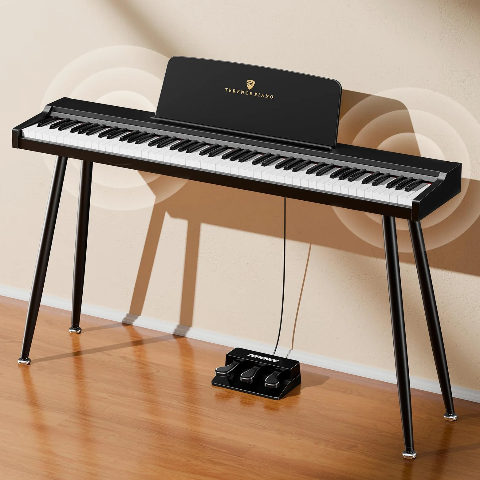 TERENCE Pianoforte digitale a 88 tasti, tastiera full-size, pianoforte digitale semi-pesato, 128 suoni per principianti e professionisti, connessione MIDI, connessione cuffie e tre pedali