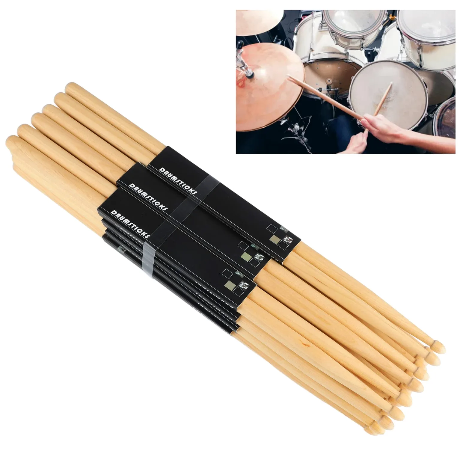 Bacchette per batteria 7A, robuste portatili 12 paia senza intoppi 7A Bacchette per batteria in legno di acero antiscivolo per esercitarsi