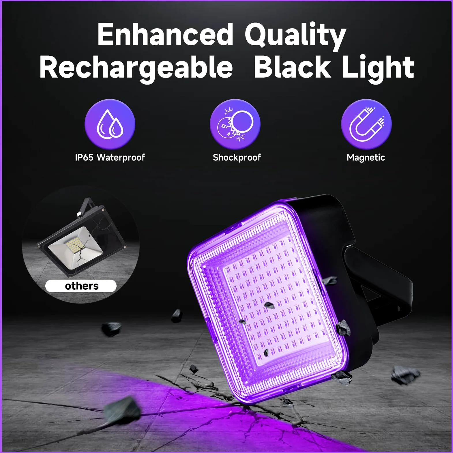 Luce nera ricaricabile, luce UV dimmerabile, 120 LED ultravioletti, adatta per feste al neon, Halloween, body painting, vernice UV, effetto fluorescente
