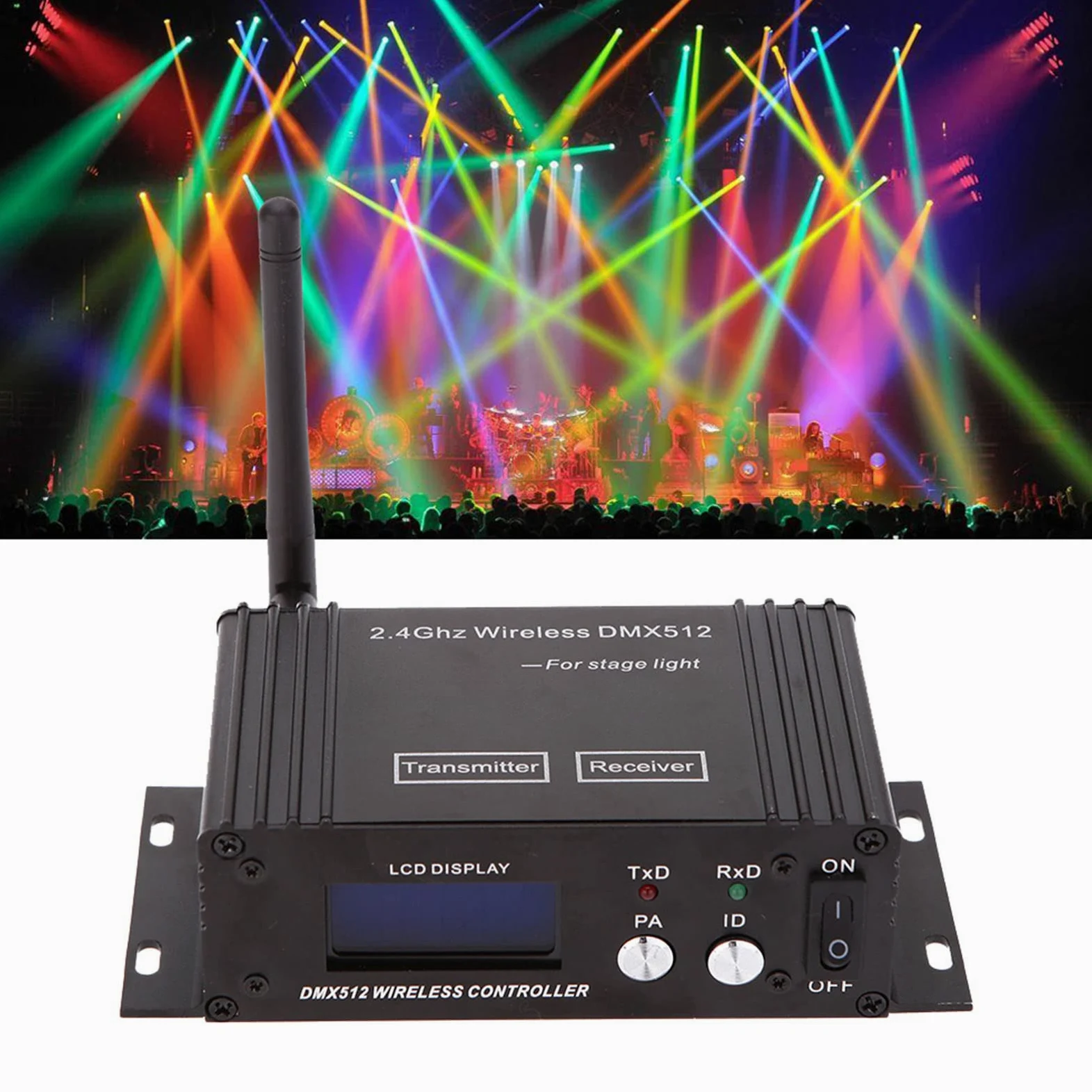 HUIOP Trasmettitore Senza Fili,2.4 G Wireless 512 Controller trasmettitore Ricevitore Display LCD Potenza ripetitore Regolabile Illuminazione Controller