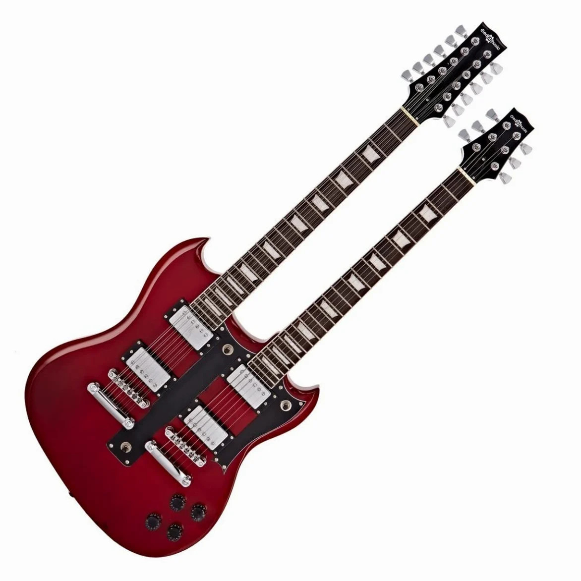 Gear4music Brooklyn chitarra elettrica a doppio manico con borsa da concerto