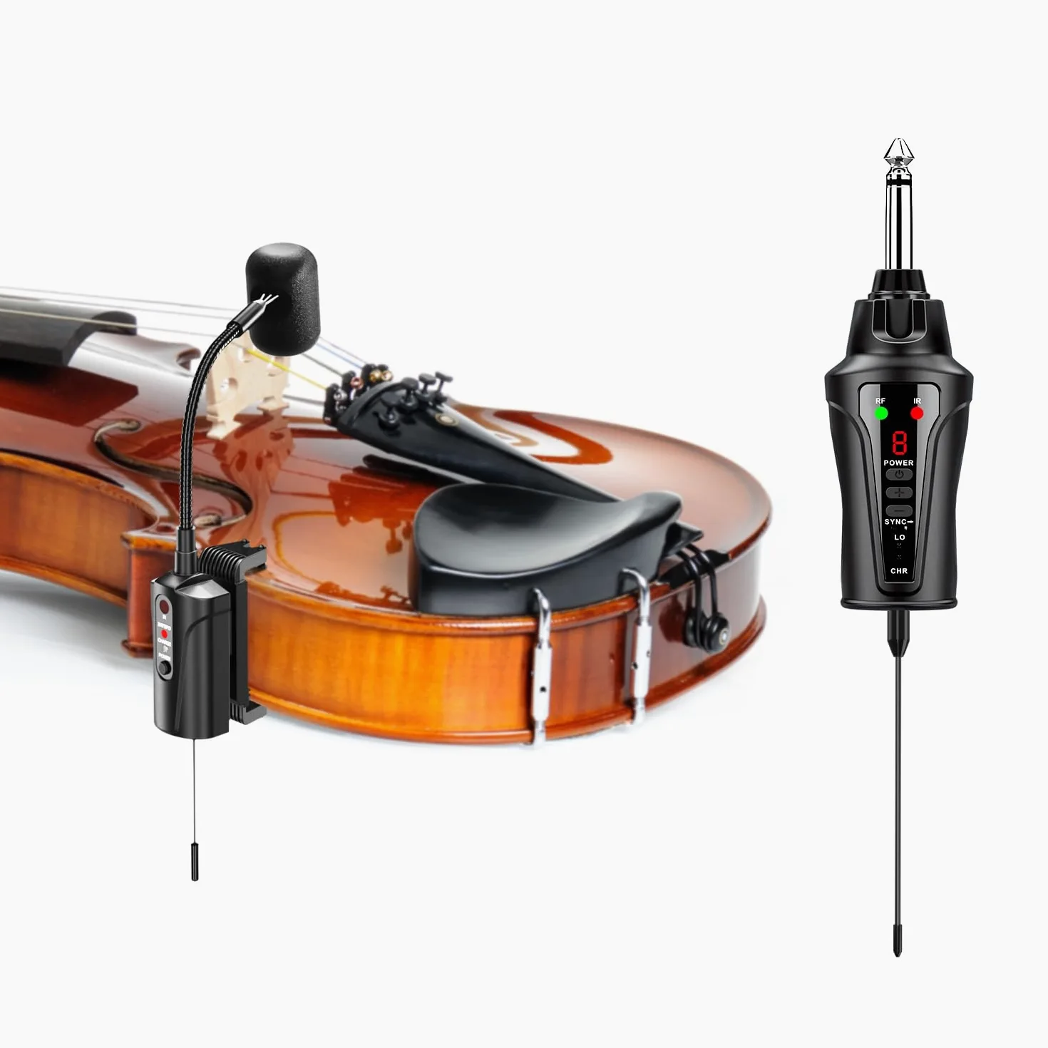 UHF Violin Wireless Microphone Pick Up Gooseneck Instrument Clip-on Mic Trasmettitore e ricevitore per altoparlanti attivi, sistemi PA attivi, VT-5