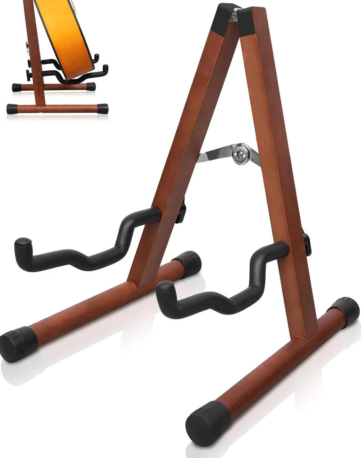 STRICH Supporto per chitarra in legno, pieghevole, stile A, per chitarra acustica, elettrica, da pavimento, per basso, violoncello, mandolino, banjo (colore noce)