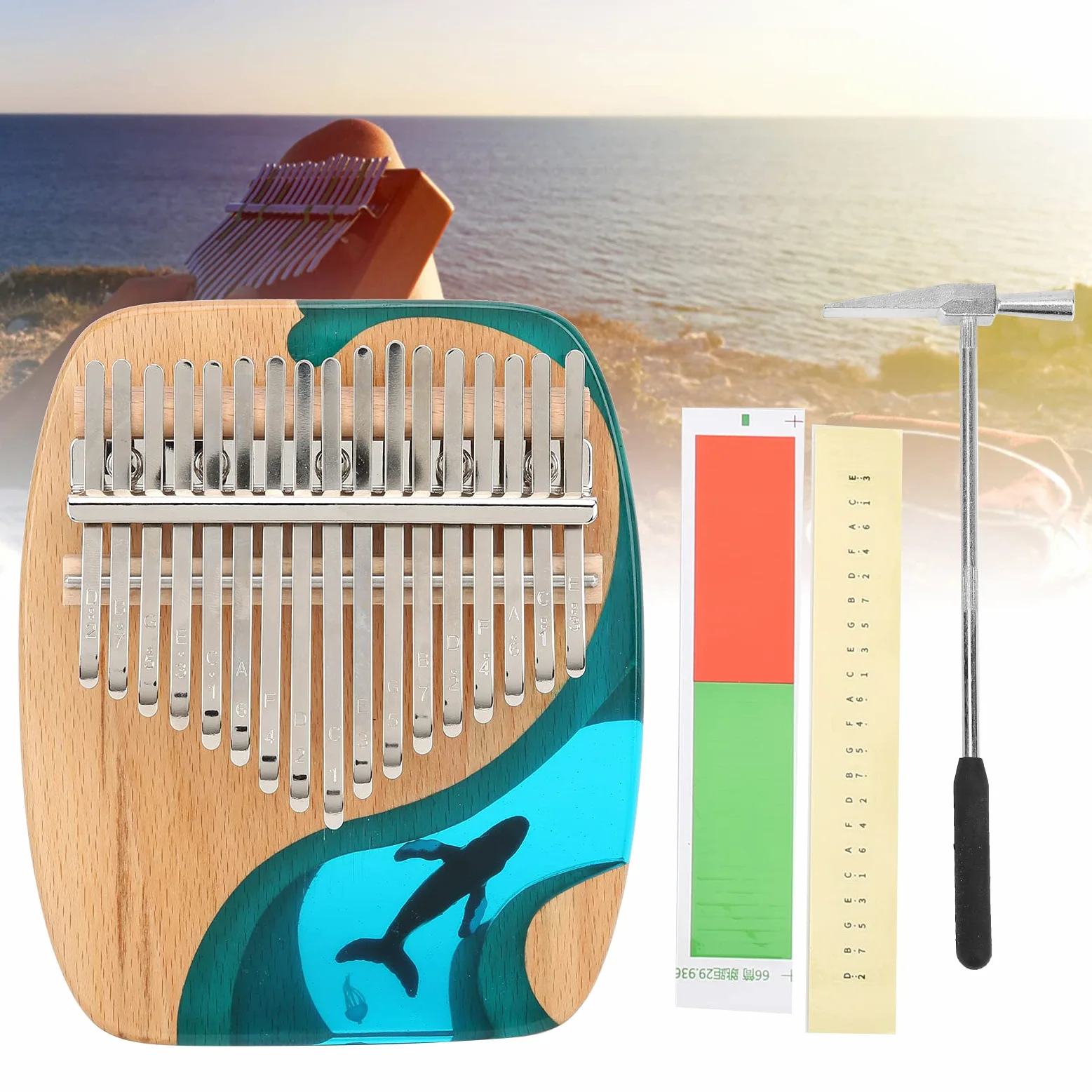 Kalimba 17 Key Finger Strumento musicale per pianoforte con adesivo Pollice in mogano Regali per pianoforte per bambini e principianti di pianoforte Professionale