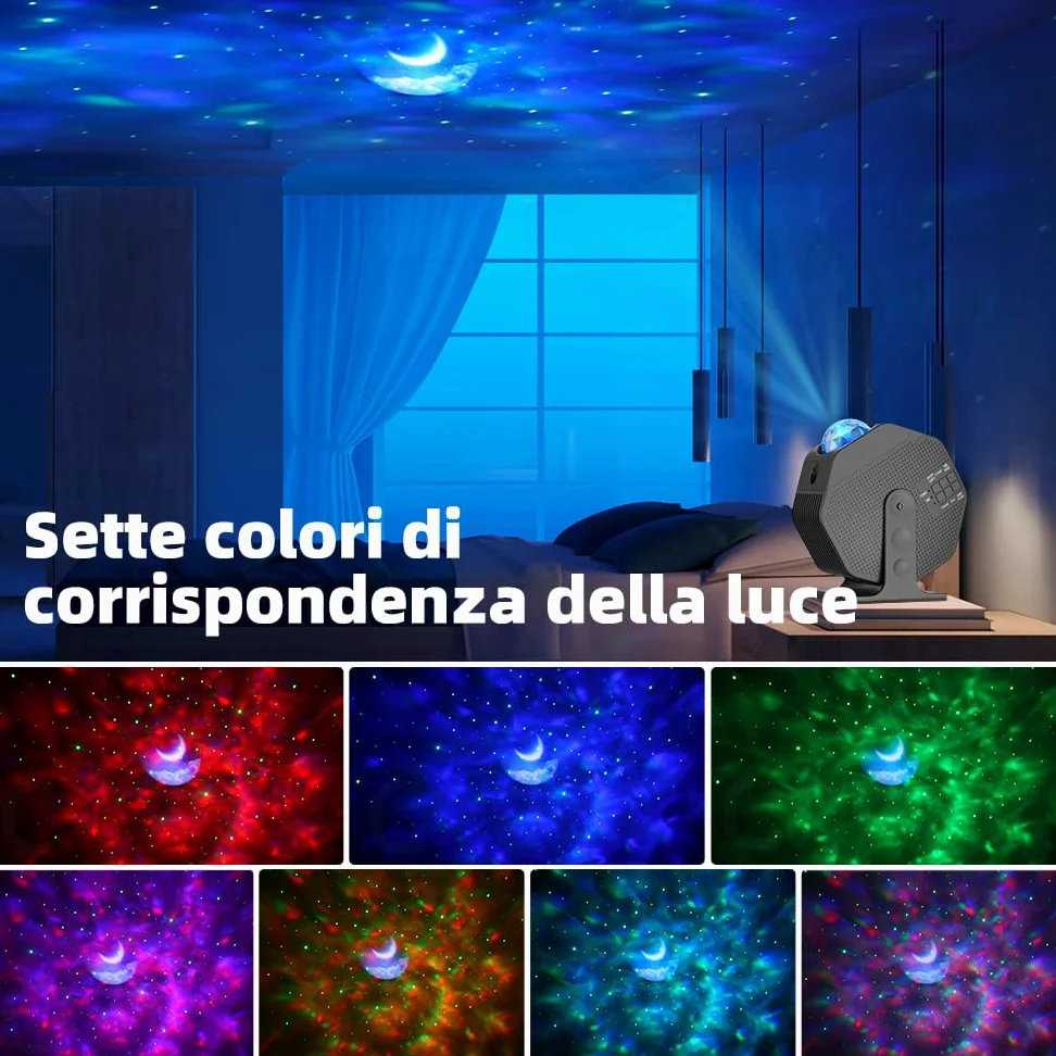 OUSFOT Proiettore Stelle Soffitto con 6 Colori Lampada Stelle Proiettore 3 IN 1, Galaxy Lighting, Funzione Timer, Moon Nebula Lampada, Proiettore Cielo Stellato per Compleanno, Festa, Party