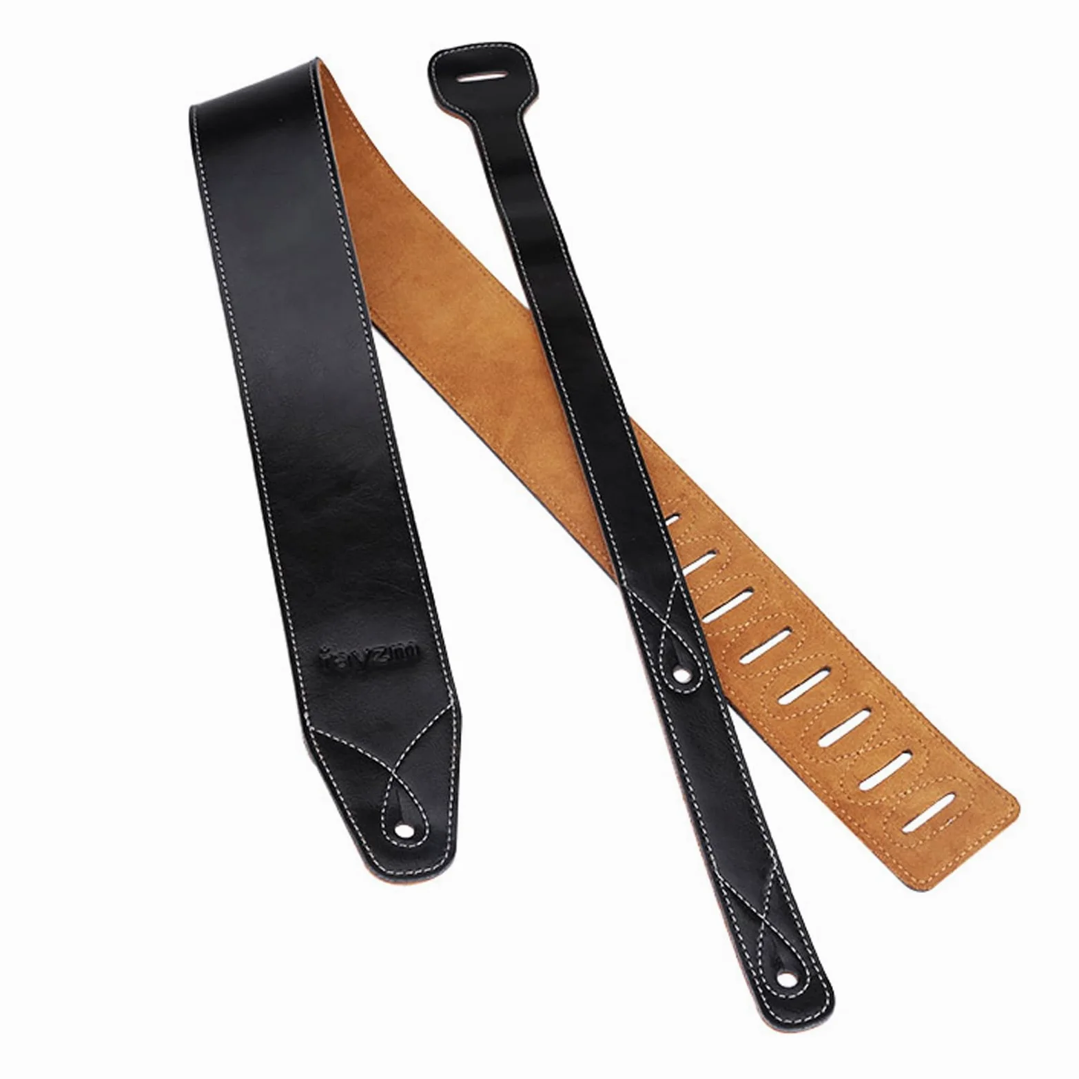 Rayzm Tracolla per Chitarra e Basso con Retro Scamosciato, Tracolla in Vera Pelle per Chitarra Acustica, Elettrica e Basso, Larghezza 6.5 cm, Lunghezza Regolabile da 108 cm a 140 cm