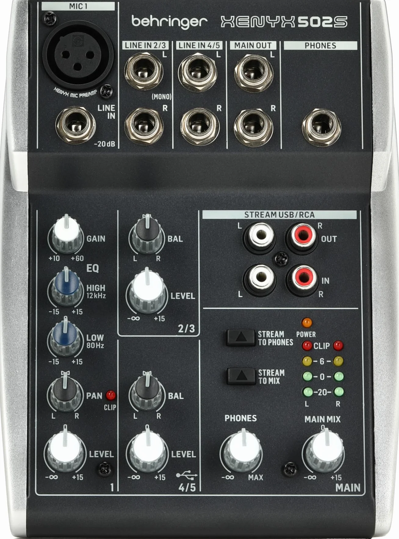 Behringer XENYX 502S Mixer analogico premium a 5 ingressi con interfaccia di streaming USB