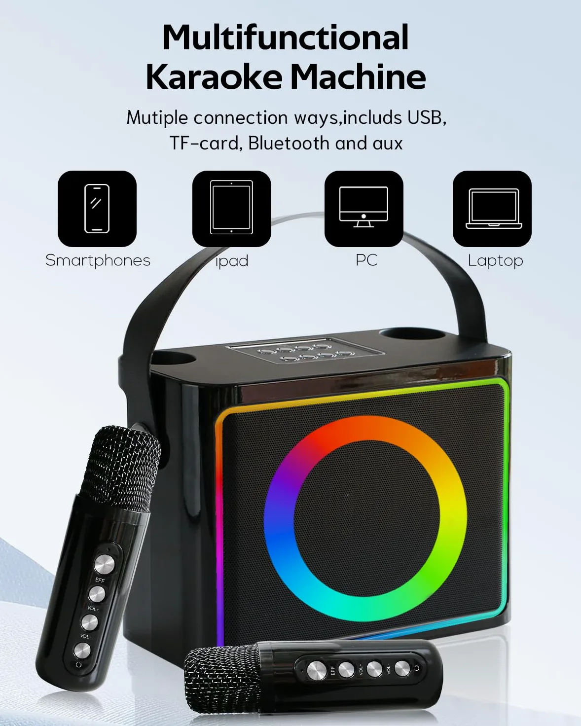 Karaoke con Microfono, Cassa Karaoke Professionale Completo per Bambini e Adulti, altoparlante Bluetooth portatile cassa con microfono, supporta schede TF/USB,AUX
