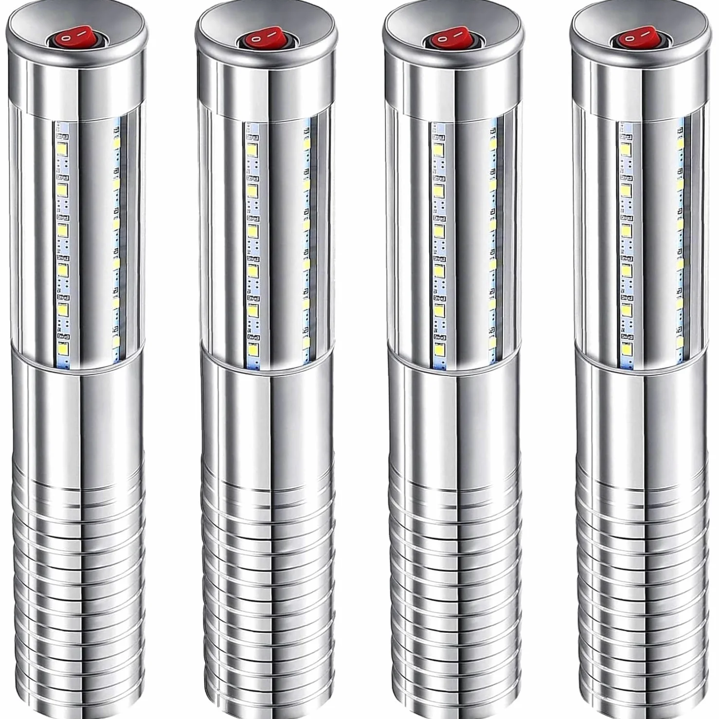 4 LED stroboscopici per servizio di bottiglie, luce ricaricabile, luce a mano, lampada luminosa a LED fluorescente per discoteche, karaoke, matrimoni, feste, forniture di attività (Argento). 4 pezzi.