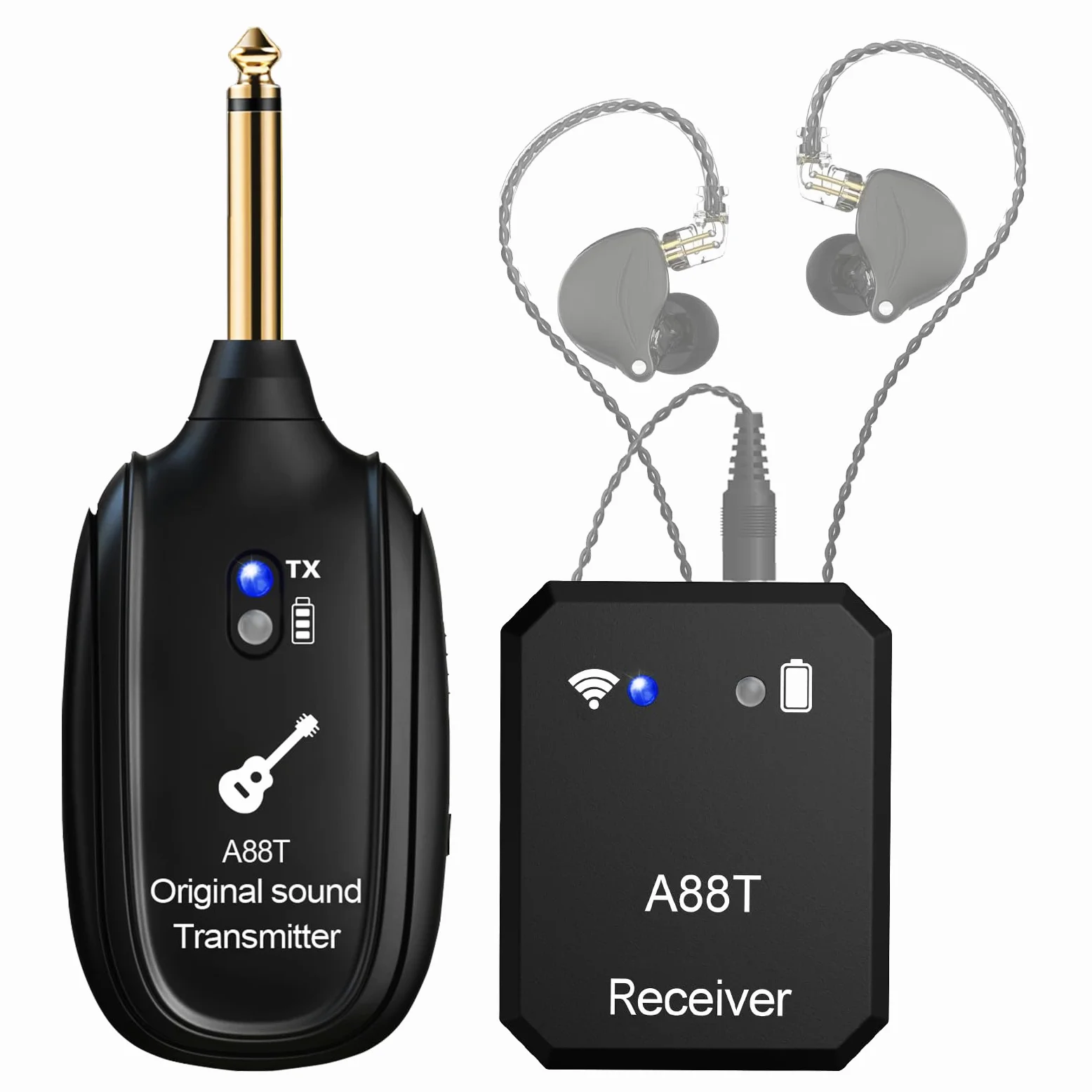 Sistema Wireless In-Ear Monitor 2.4GHz Sistema IEM Wireless con Trasmettitore, Ricevitore a Clip Auto-Pairing per Monitoraggio In-Ear per Studio, Chitarra, DJ, Performance dal Vivo