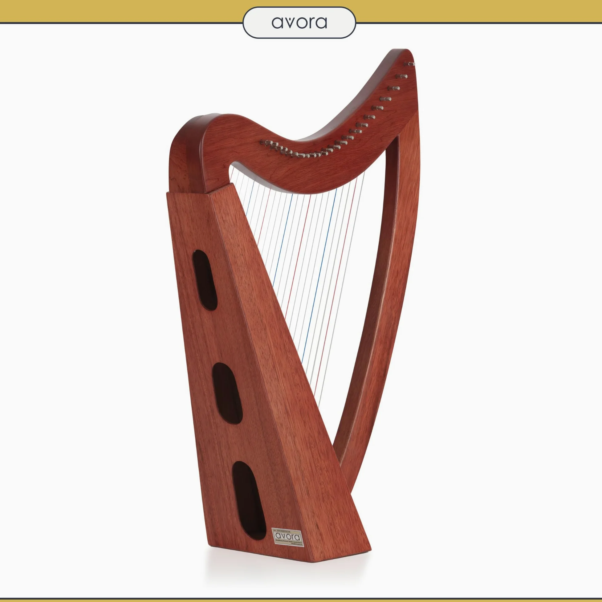 Avora Arpa Celtica 23 corde in mogano – artigianale con borsa, chiavi di accordatura, meccanismo a ganci – diatonica in Mi bemolle maggiore, leggera e compatta per uso flessibile.