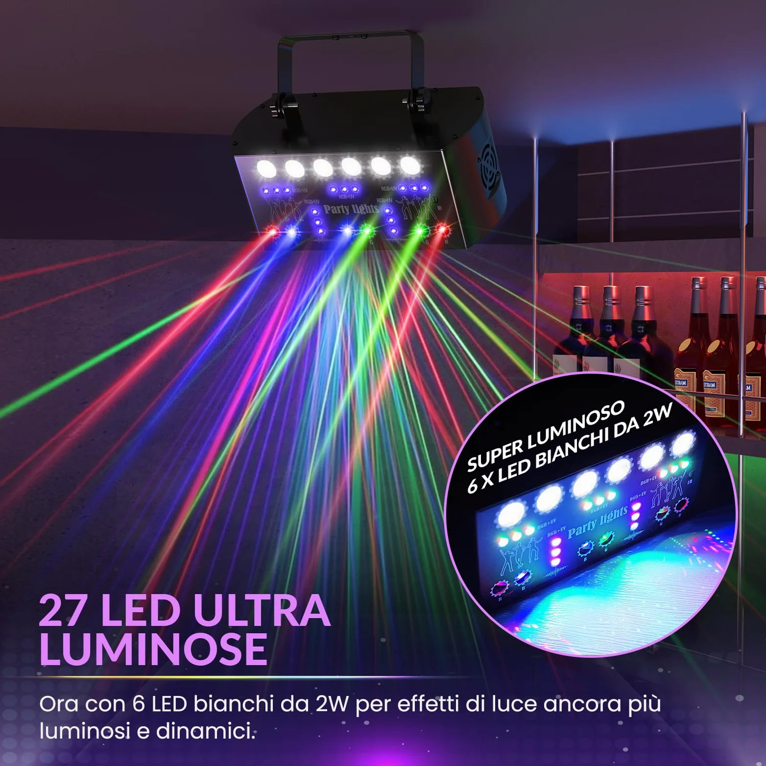 Luci Discoteca DJ RGBW & UV con DMX, Telecomando, 3 Velocità Motore, 4 Modi Stroboscopici, Proiettore Laser per Party, Disco e Decorazioni per Feste