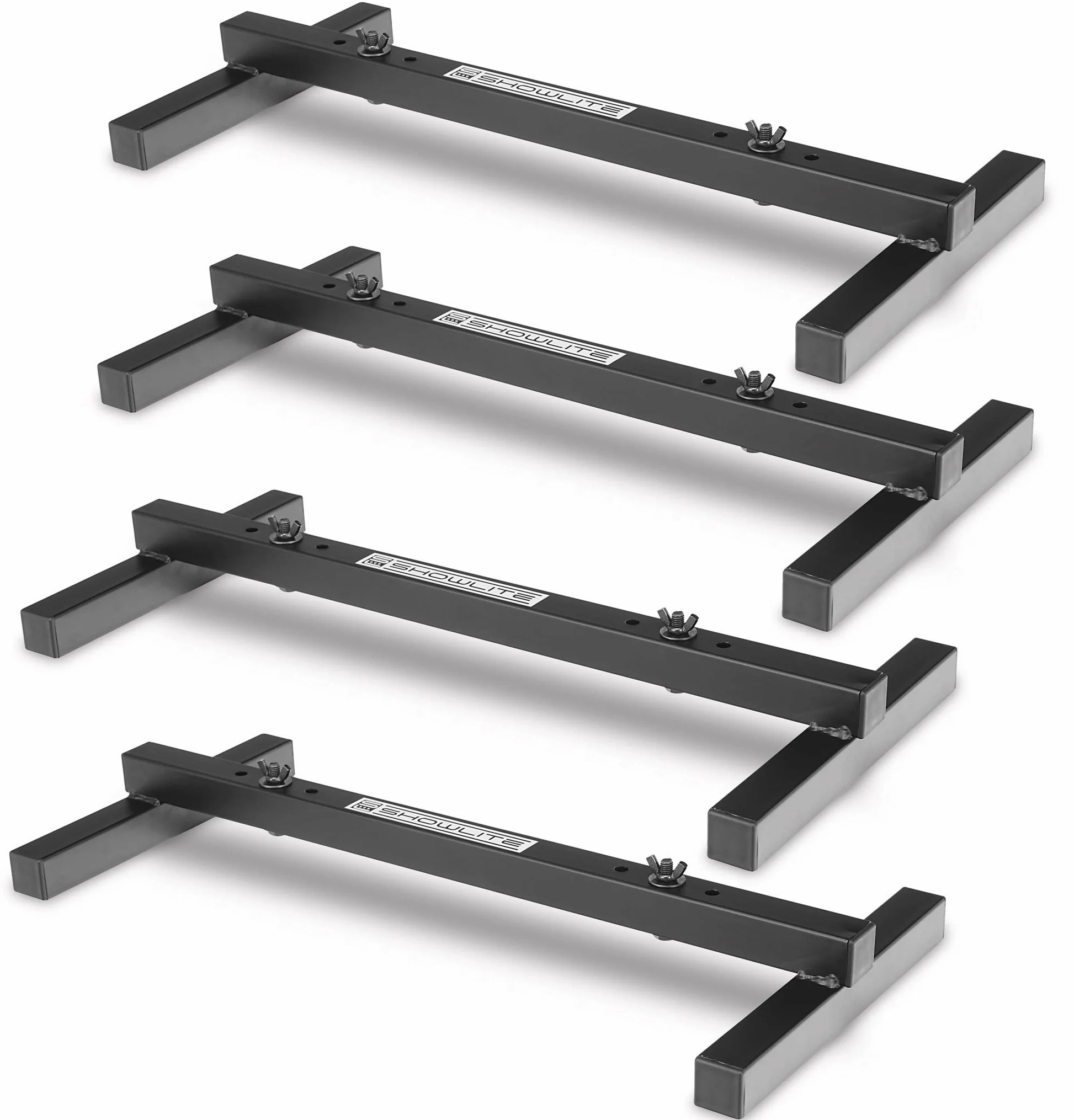 Set da 4 Showlite FLS-20 PAR Supporti da Terra (supporti 2 vie per posizionare due faretti, base 55,5 x 25,5 cm, altezza 6 cm, struttura robusta, impilabili) Nero