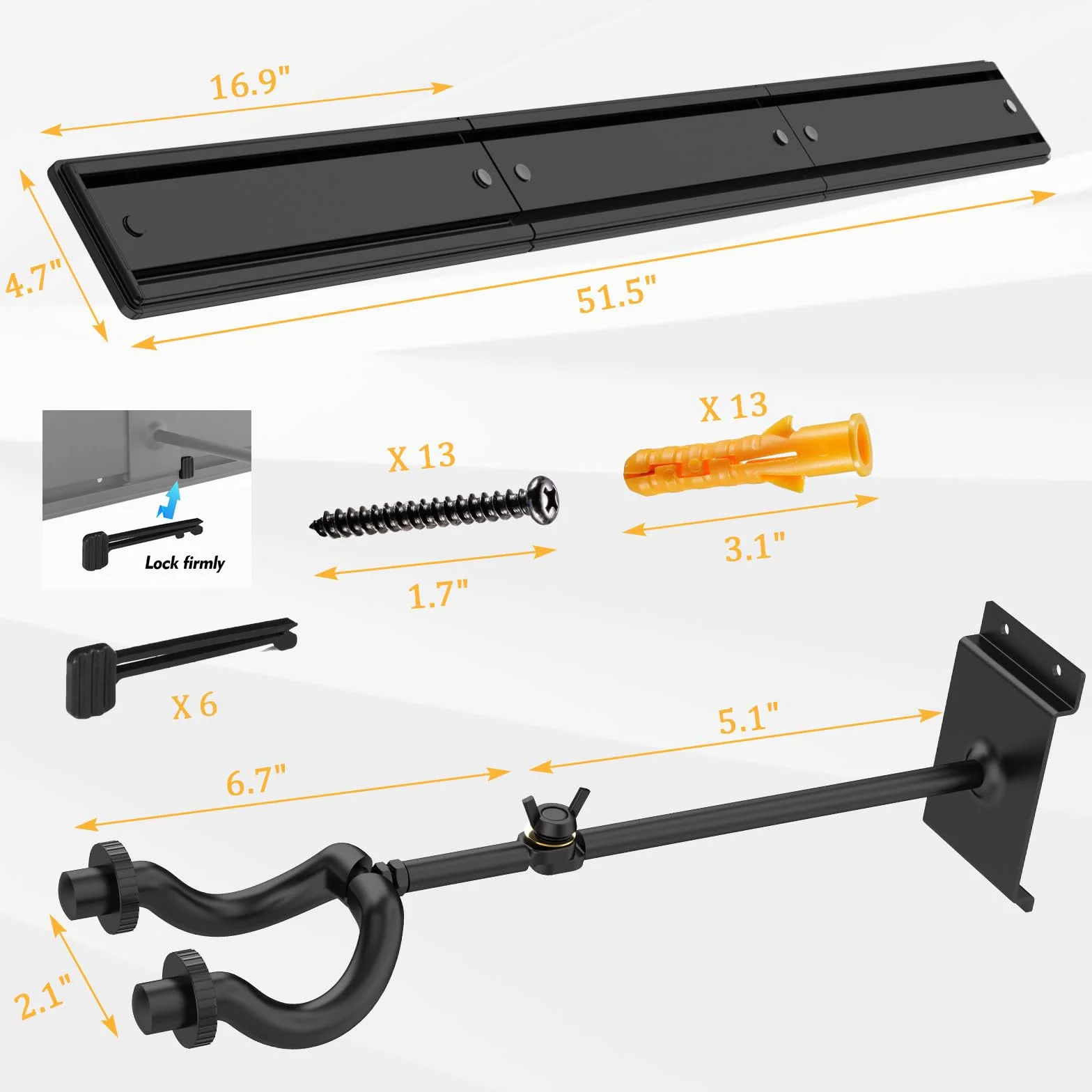 LEKATO 5 ganci da parete per chitarre acustiche elettriche e bassi, 5 ganci per chitarra in alluminio Slatwall sistema di guida per chitarra Rackin cuciture Design per montaggio a parete per chitarra