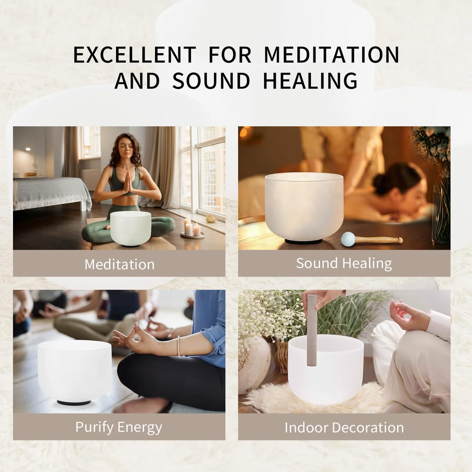 Hye-eun Set di 7 campane tibetane in cristallo da 17-30,5 cm, 432 Hz, per chakra, yoga, meditazione, con custodia resistente