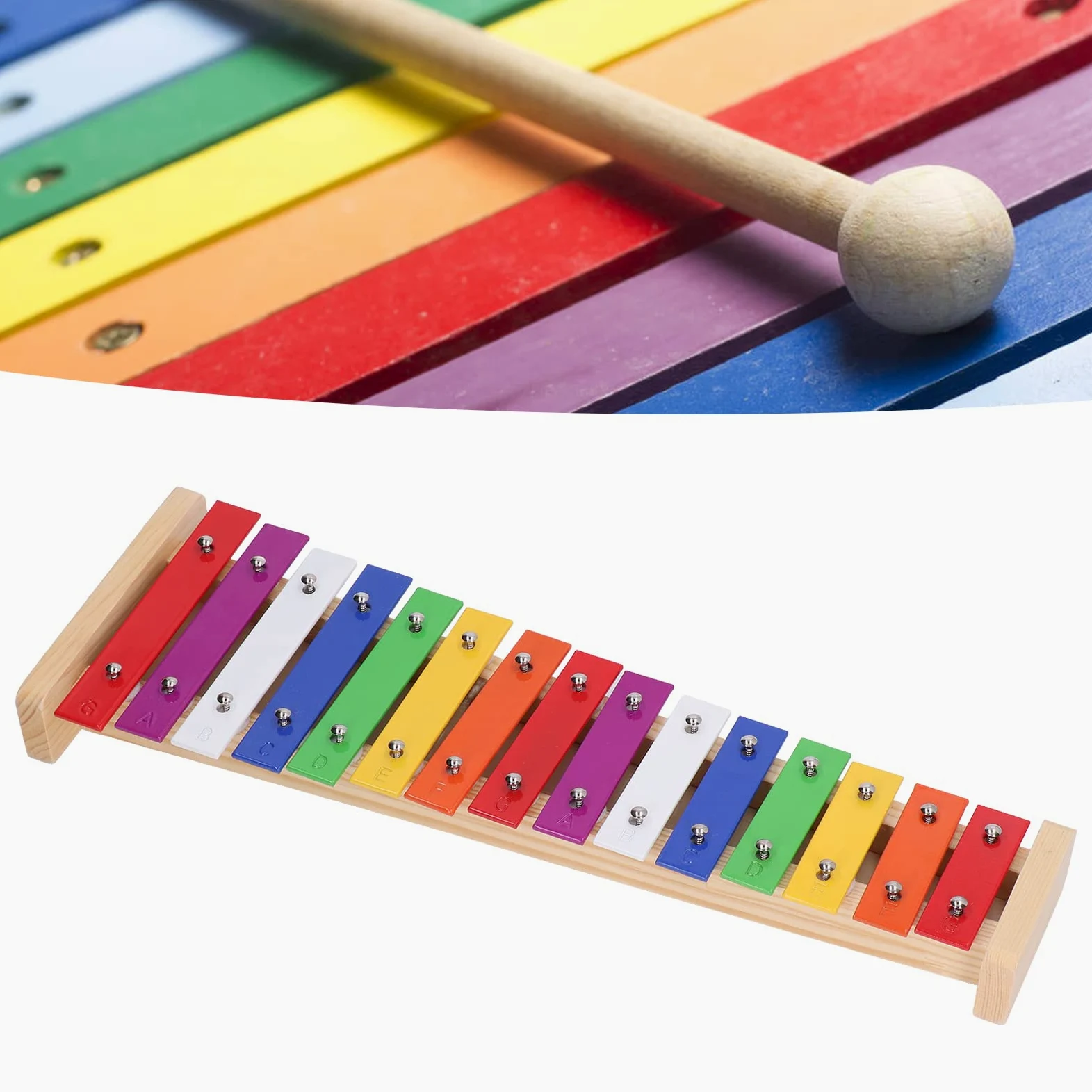 Generic Xilofono con 15 Note Glockenspiel Educativo Colorato, Strumento Musicale per Bambini con 2 Bacchette, Ideale per Bambini Dai 3 Anni in su