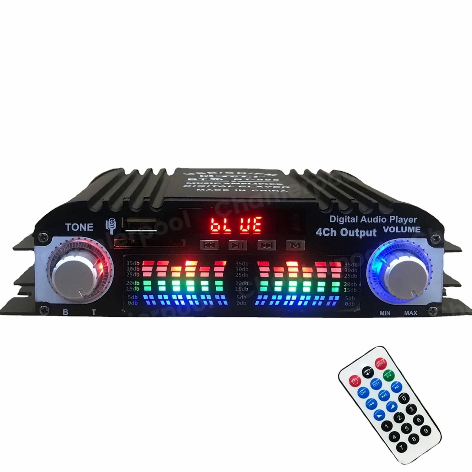 Amplificatore Audio HiFi con Potenza di Picco da 1600 W Amplificatore Audio Digitale a 4 canali Lettore Radio FM Supporto Telecomando