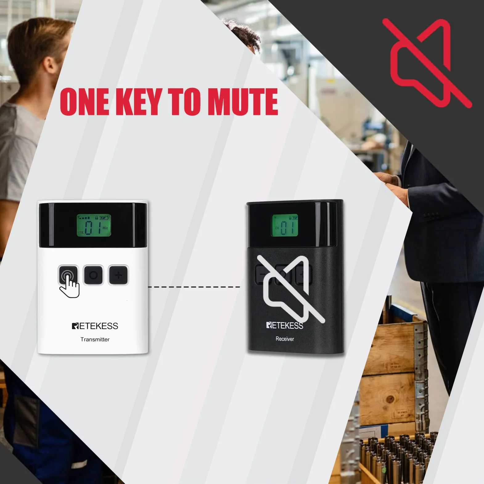 Retekess TT122 Sistema di Guida Turistica, 150m, 2.4G, 1500mAh Audio Wireless Apparecchiatura di Traduzione a 36 Canali, con Scatola di Ricarica a 32 Slot TT015 per Fabbrica, Turismo, Conferenza