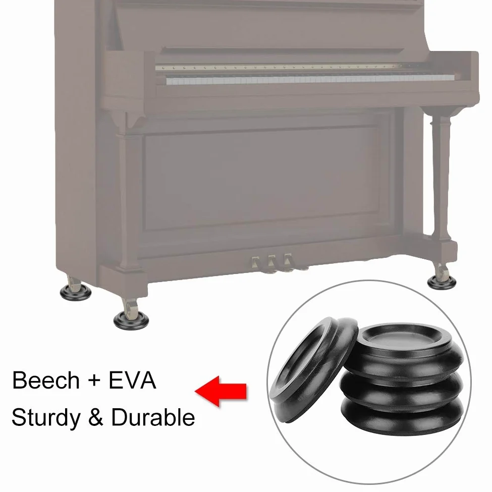 Dilwe Pattini per Pianoforte Dritto, 4 Pattini Rotondi in Legno, Accessorio per Pianoforte Dritto