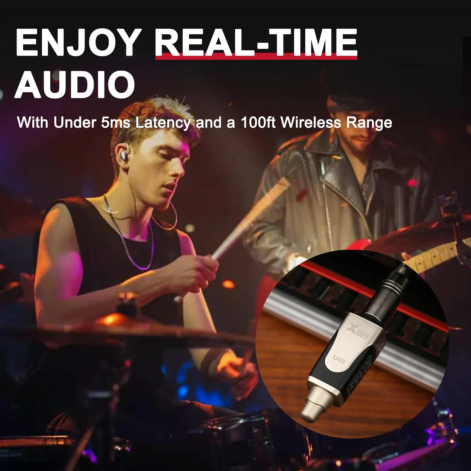 Xvive U45 In-Ear Monitor Wireless – Sistema di Monitoraggio In-Ear con Trasmettitore e Ricevitore IEM a 5.8 GHz per Musicisti, Cantanti e Performance dal Vivo