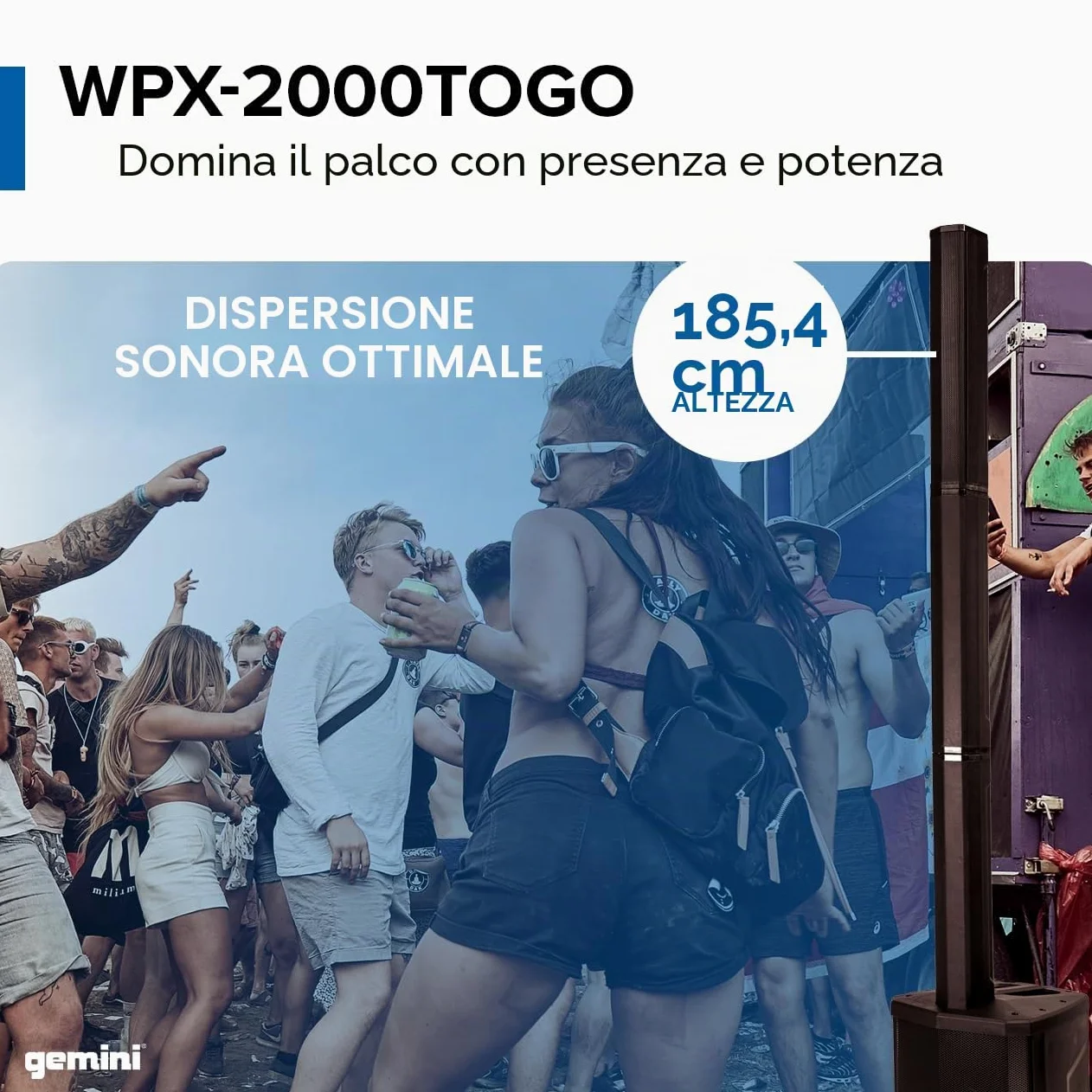 Gemini Sound WPX-2000 Togo, Altoparlante Portatile Modulare Line Array Pro pa a Batteria, Picco 1000W, Streaming Bluetooth, per Dj, Feste ed Eventi