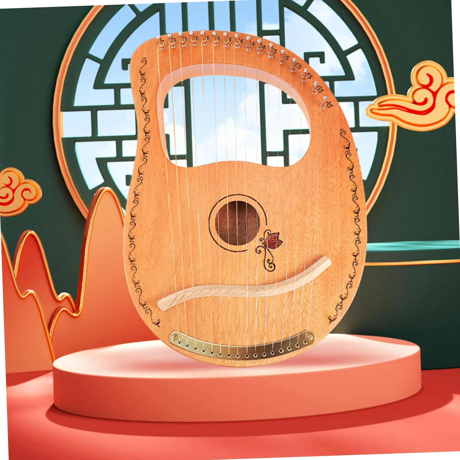 Toyvian Arpa Lira in Legno a 16 Corde Corde Arrotondate Per Presa Confortevole, Strumento Musicale Artigianale Dal Suono Meraviglioso, Come Regalo e Per Appassionati Di Musica