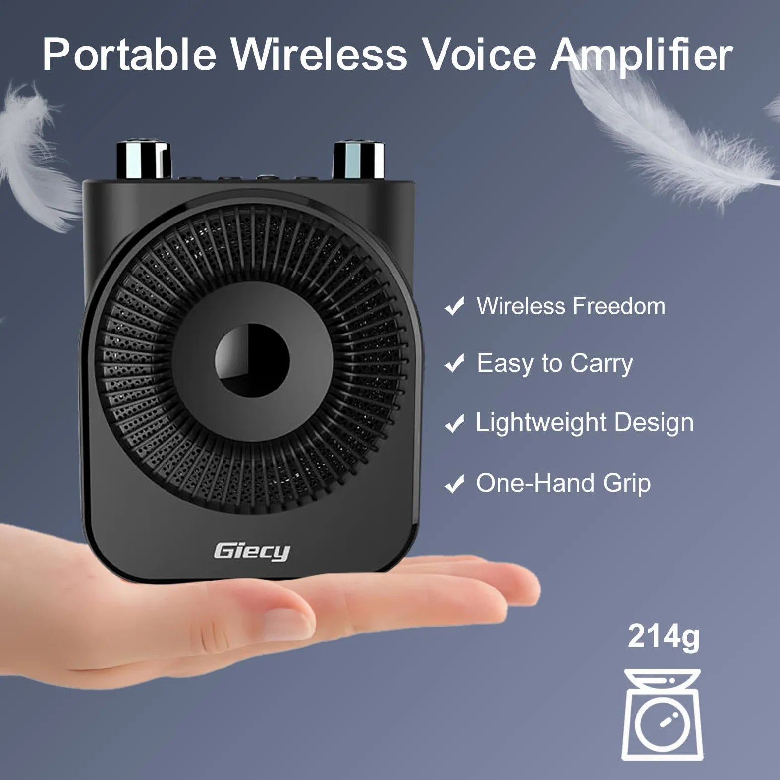 Amplificatore Vocale portatile con Microfono Cuffia Wireless UHF, Ricaricabile 2600mAh, Batteria a Lunga Durata, Mani Libere per Insegnanti, Guide Turistich, Attività all'Aperto