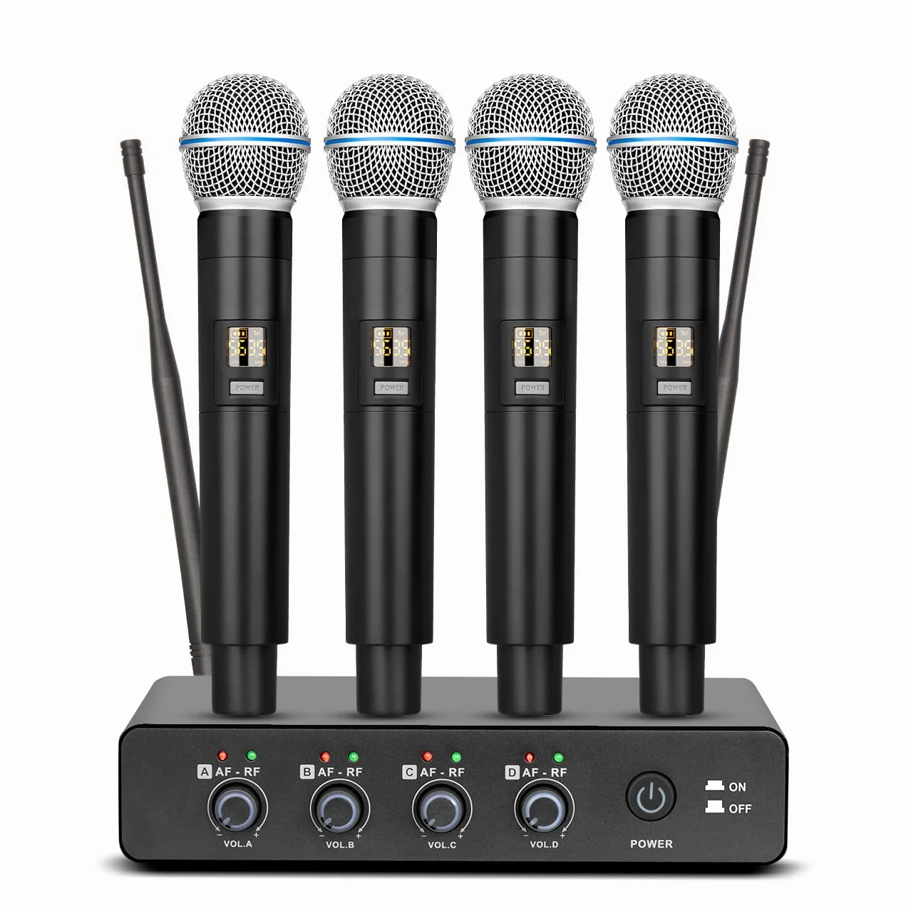 Depusheng R4 microfono wireless karaoke UHF corpo in metallo professionale 4 canali system microfono portatile senza fili, adatto per la casa KTV, chiesa, prestazioni