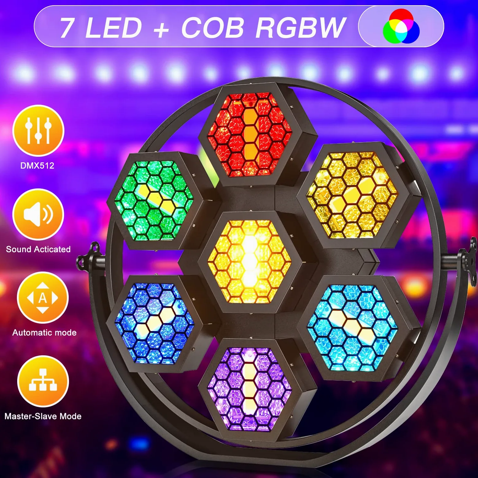 350 W COB PAR Illuminazione per palcoscenico, proiettore COB retrò con effetti RGB, supporta automatico/attivazione audio/controllo DMX/luce lampo per teatri, spettacoli, feste e festival musicali