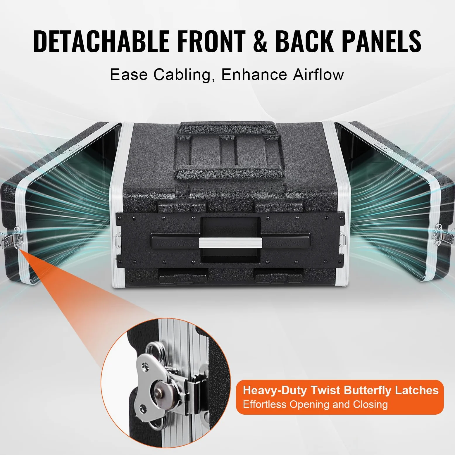 VEVOR Custodia Rack 4U Profondità 488,95 mm Custodia Trasporto Guscio in ABS con Maniglia, Chiusure a Farfalla per Impieghi Pesanti, Pannelli Frontali e Posteriori Rimovibili, per Amplificatori Mixer
