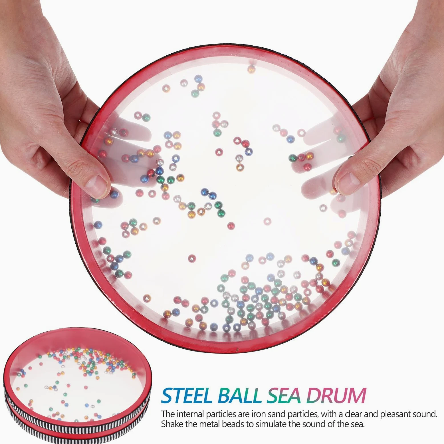 Cabilock Tamburo Oceanico a Onde 20 CM con Perline di Metallo Strumento a Percussione Portatile per e Adulti Tamburo Rotondo per Rilassamento e Educazione Musicale