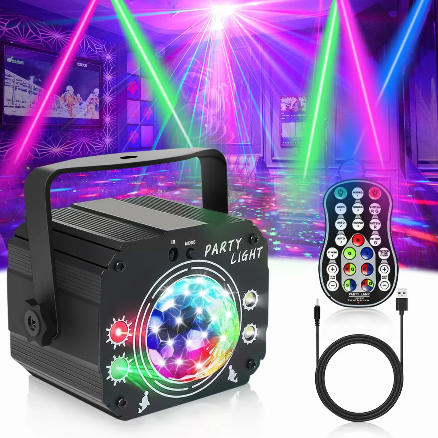 Luci Discoteca con Telecomando, Luci da Discoteca Acustiche Stroboscopiche a LED, Luci da Festa con cavo USB da 2M per Feste di Compleanno, Halloween, Natale