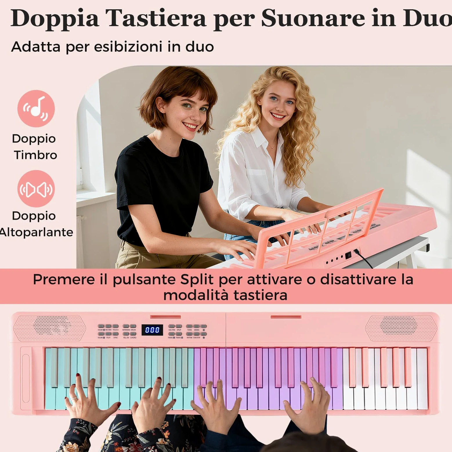 COSTWAY Tastiera Pianoforte Pieghevole a 61 Tasti, Tastiera Elettronica con Funzione MIDI, Cuffie, Pedale Sustain, Pianoforte Digitale Portatile per Principianti (Rosa)