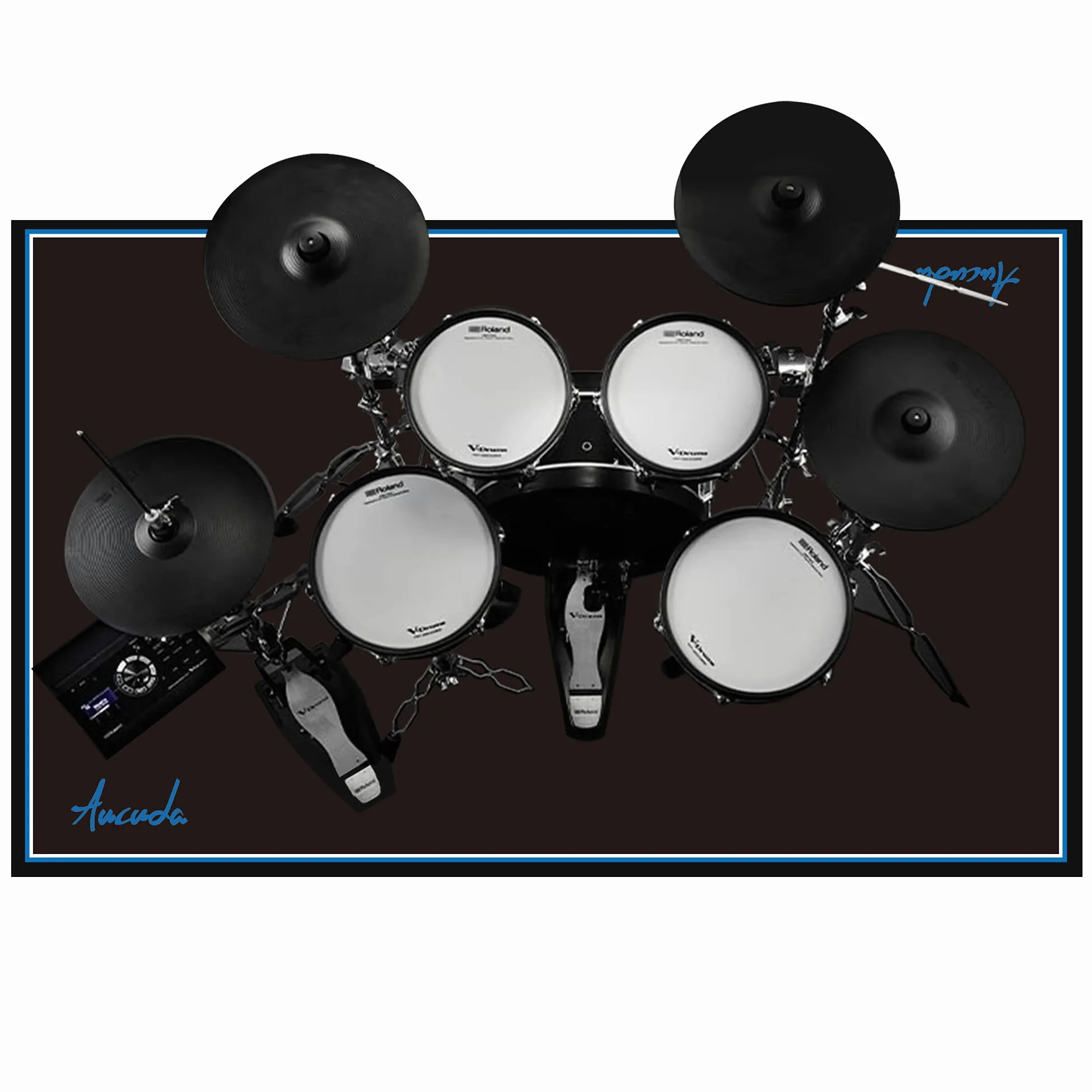 Aucuda Tappetino per batteria, 120 x 140 cm, antiscivolo, insonorizzante, per bambini, nero, per mini batteria, grancassa, rullante e altri strumenti musicali, idea regalo
