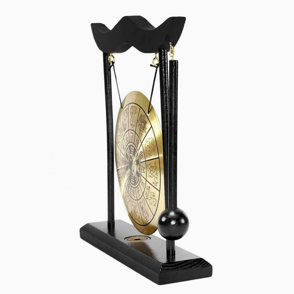 Mini Desktop Gong Tavolo Vento a Pezzi Strumenti a Percussione Piatti Gong con Martello per La Casa Regalo per La Casa