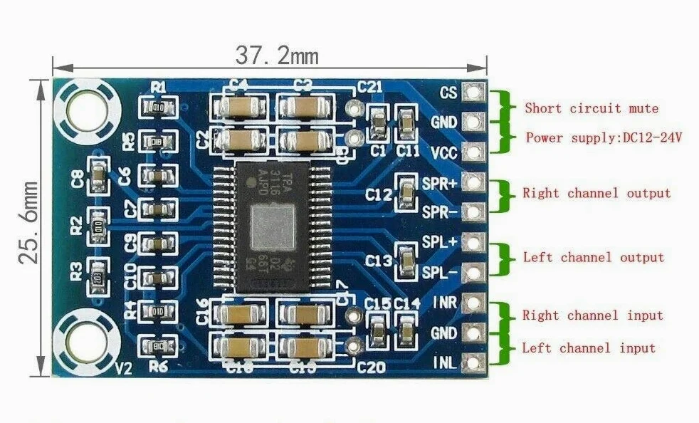 5pcs XH-M562 TPA3116D2 Digital Audio Amplifier DC 12V-24V 2x50W Dual Channel