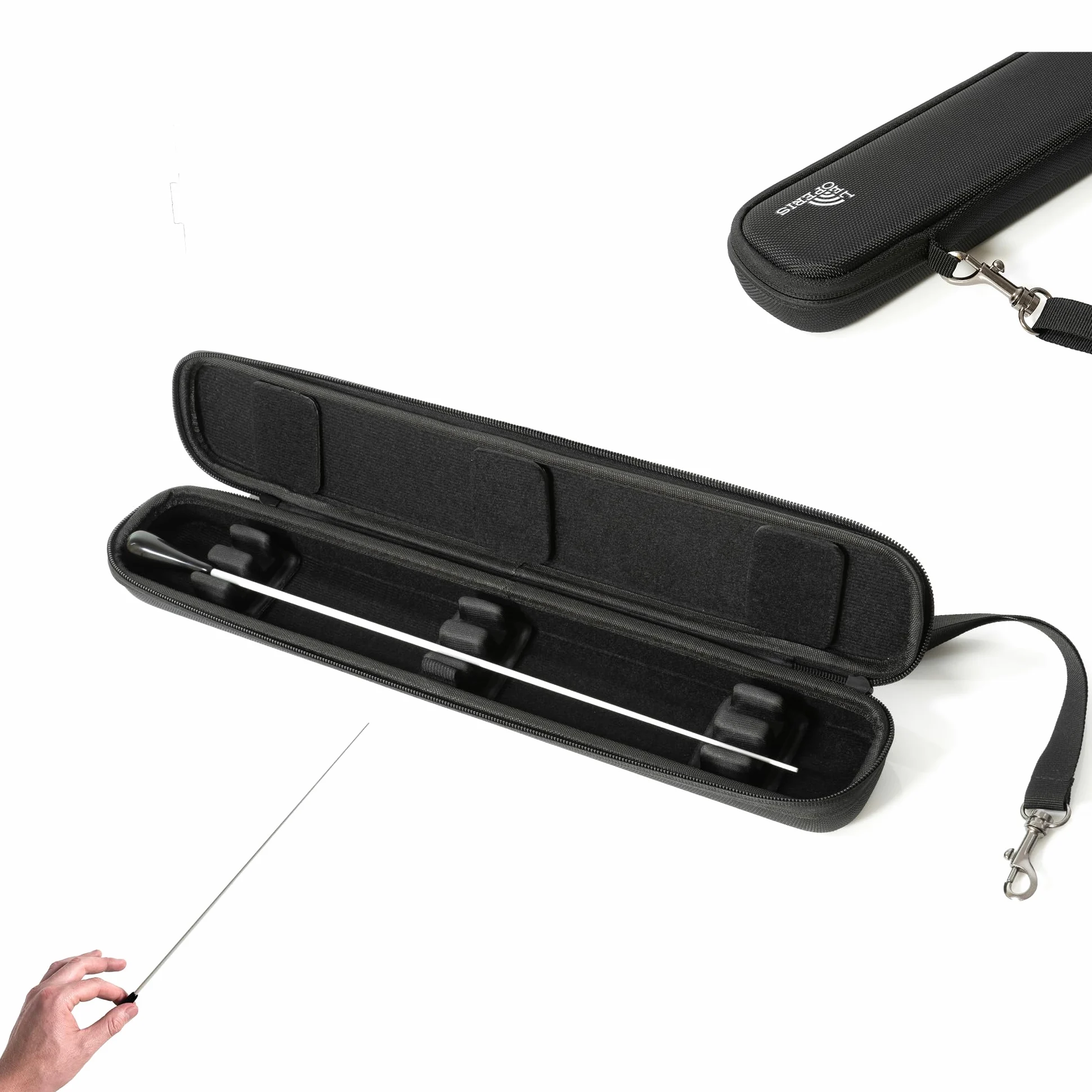 Custodia per direttore d'orchestra, con inserti regolabili e cuscinetti per coperchio, include clip per segnalibro in metallo e matita