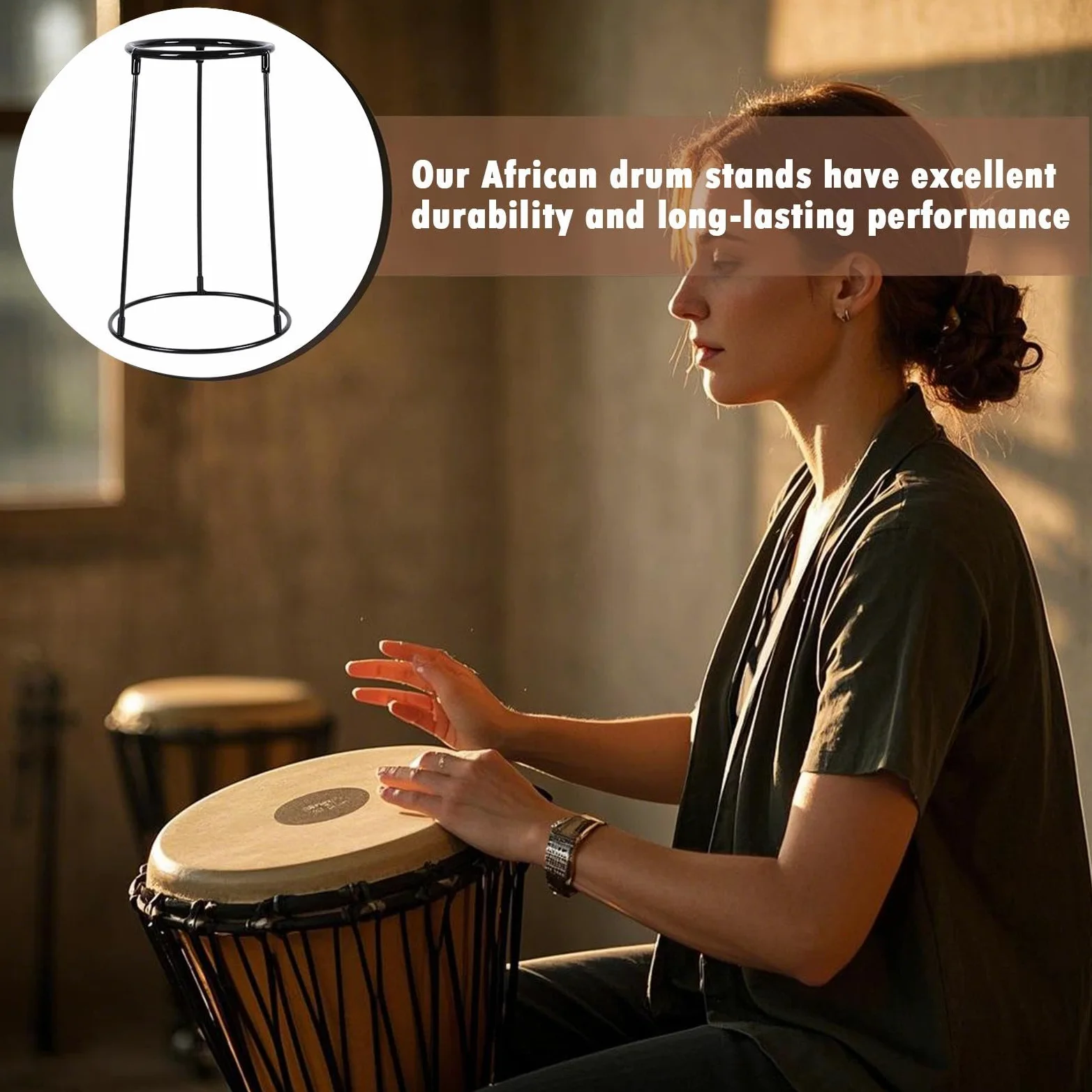 Supporto per batteria africano, supporto per strumenti a percussione, Supporto per tamburi africani multiuso in acciaio carbone, Raccusta di percussioni nere, forniture per strumenti musicali per adul