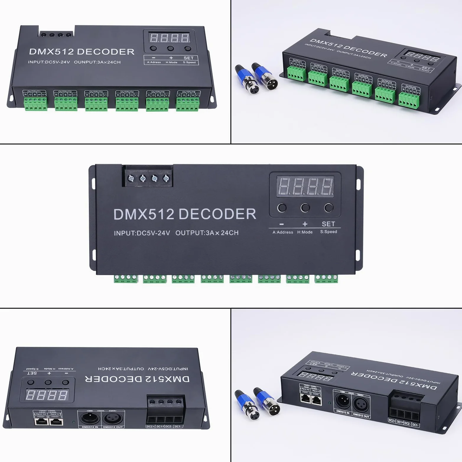 JOYLIT Display Digitale DMX LED Decoder Controller 24CH, DC 5-24V 3A/CH 4 Canali/Gruppo 6 Gruppi ad Alta Potenza DMX512 RGBW RGB Striscia Luminosa Decoder Dimmer Controller