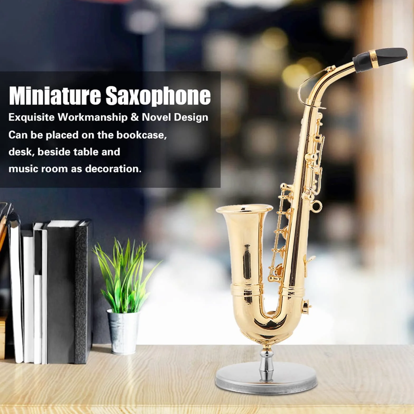 Sassofono in Miniatura, Modello di Sassofono Contralto in Miniatura Pesante Modello di Strumento Placcato in Oro Ornamenti con Supporto e Custodia