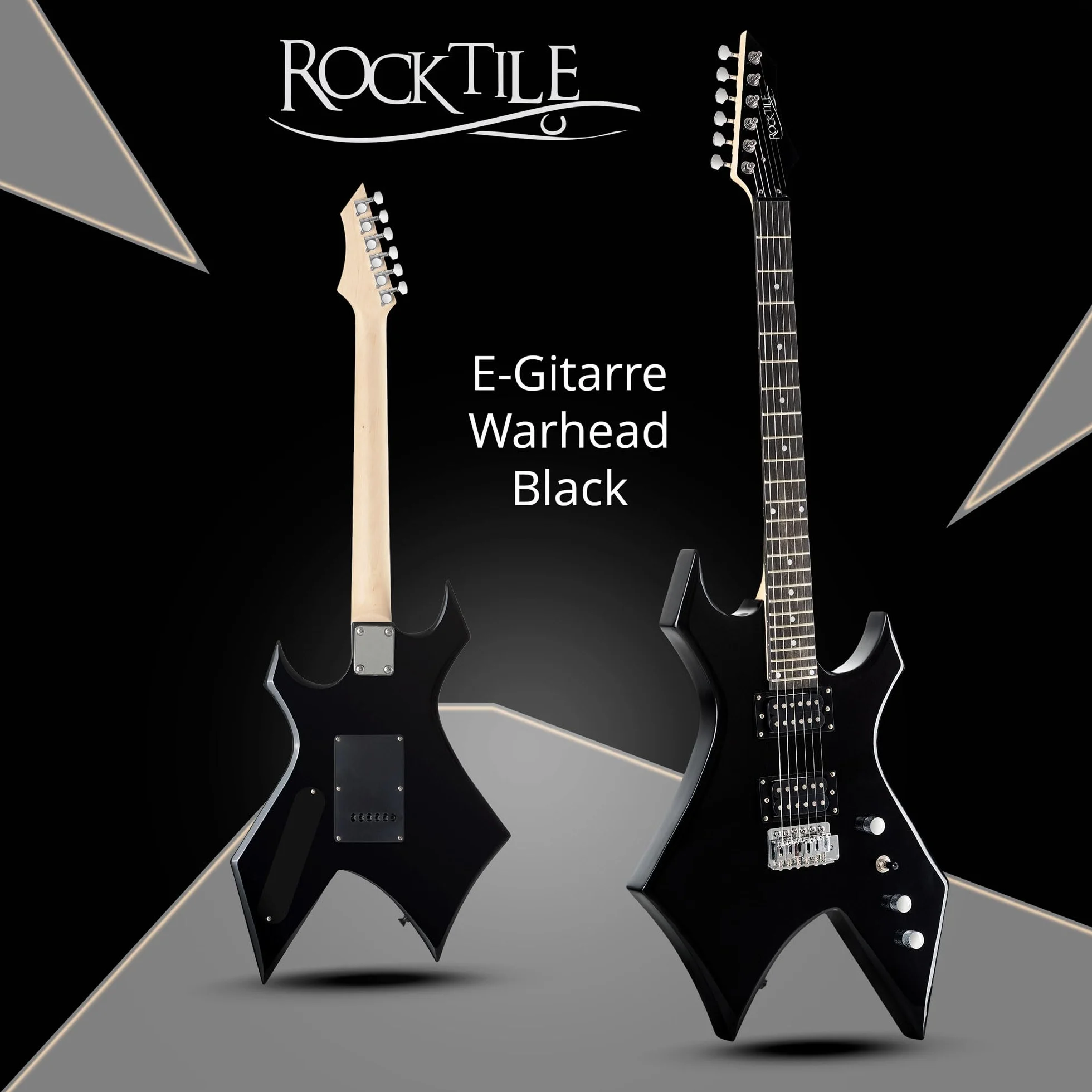 Rocktile Warhead Chitarra Elettrica Set AK20GR - Corpo in Tiglio, Tastiera in legno duro selezionato - Set incl. Combo Amplificatore 60W & Cavo Strumento 3m – Ideale per Rock, Metal & altro – Nero