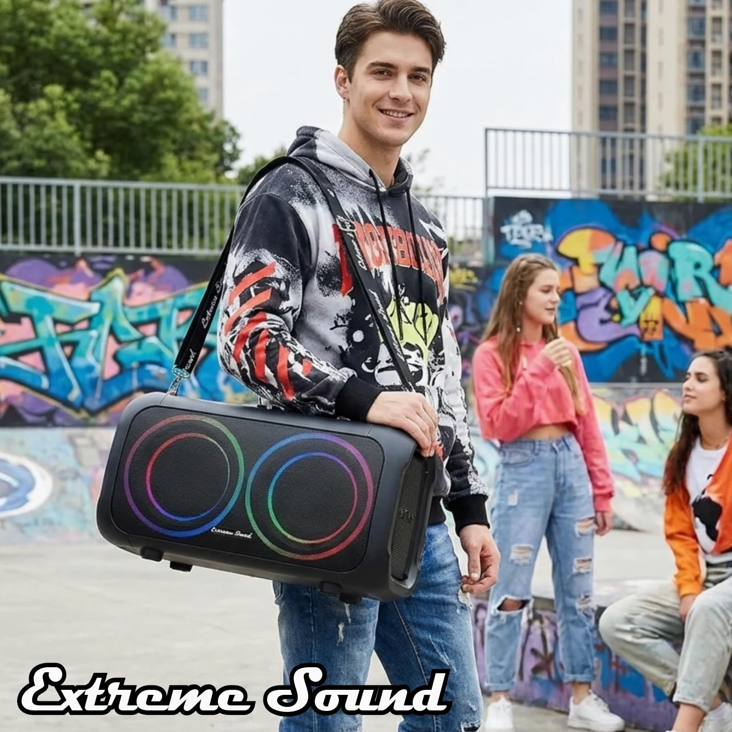 Cassa Portatile Bluetooth Ricaricabile – KIT Karaoke + 2 Microfoni - Autonomia fino a 48 ore - Radio FM, TWS, USB, AUX LED RGB, 2 Subwoofer16 cm -