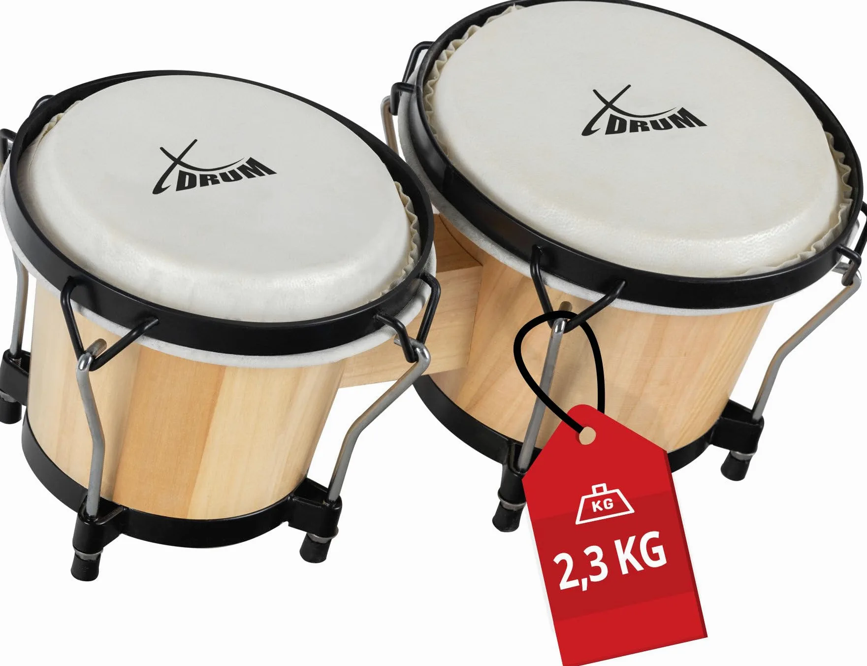 XDrum PERC Bongos Club Rosso Vino - 2 Tamburi da 6" e 7" - Bongos con pelli naturali accordabili e chiave di accordatura - Tamburi in legno naturali