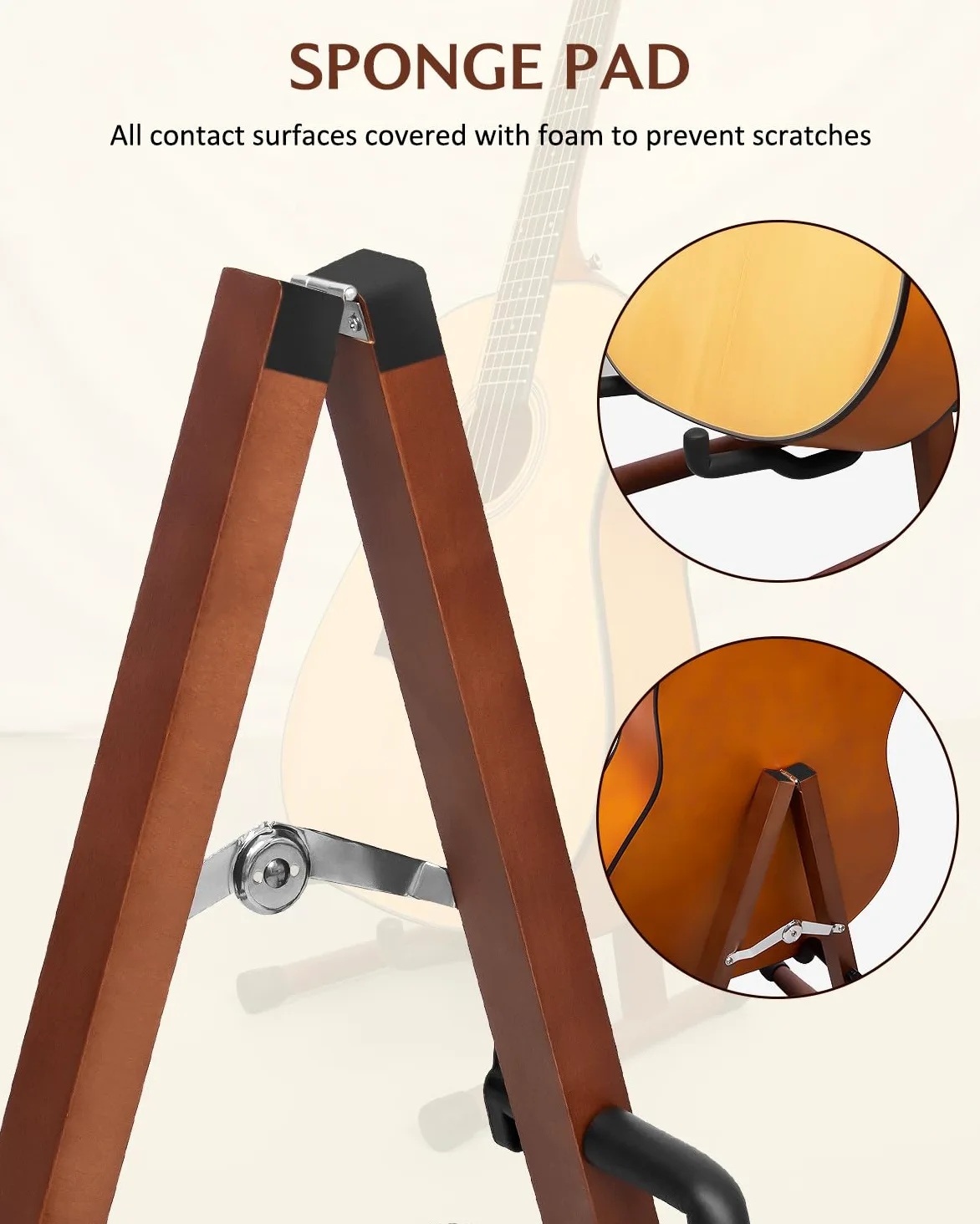 STRICH Supporto per chitarra in legno, pieghevole, stile A, per chitarra acustica, elettrica, da pavimento, per basso, violoncello, mandolino, banjo (colore noce)