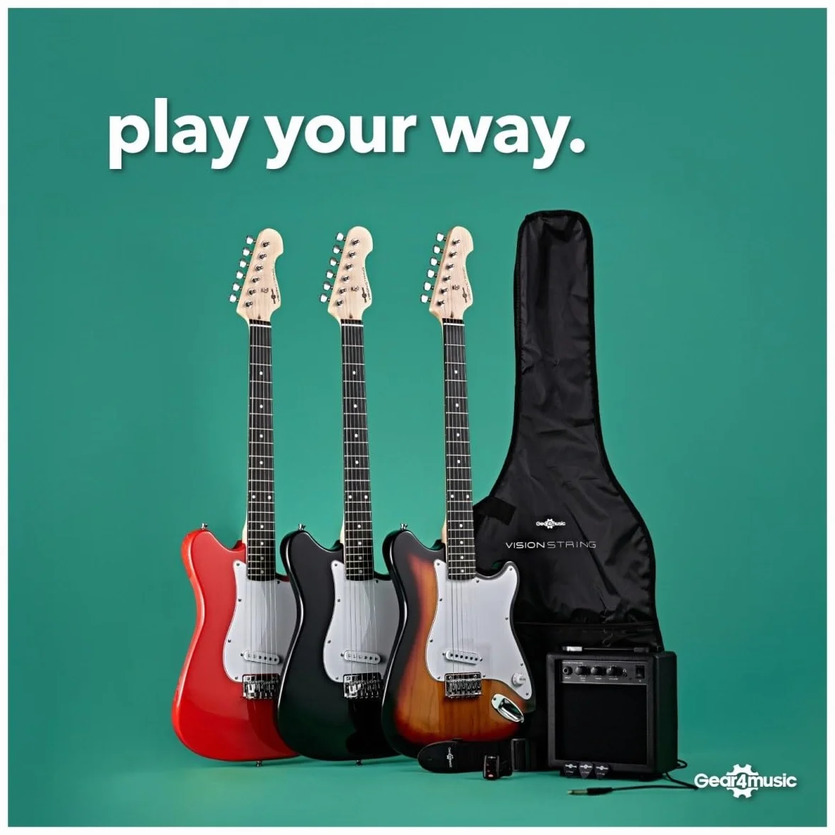 VISIONSTRING Dimensione completa Kit di chitarra elettrica nero con amplificatore per principianti