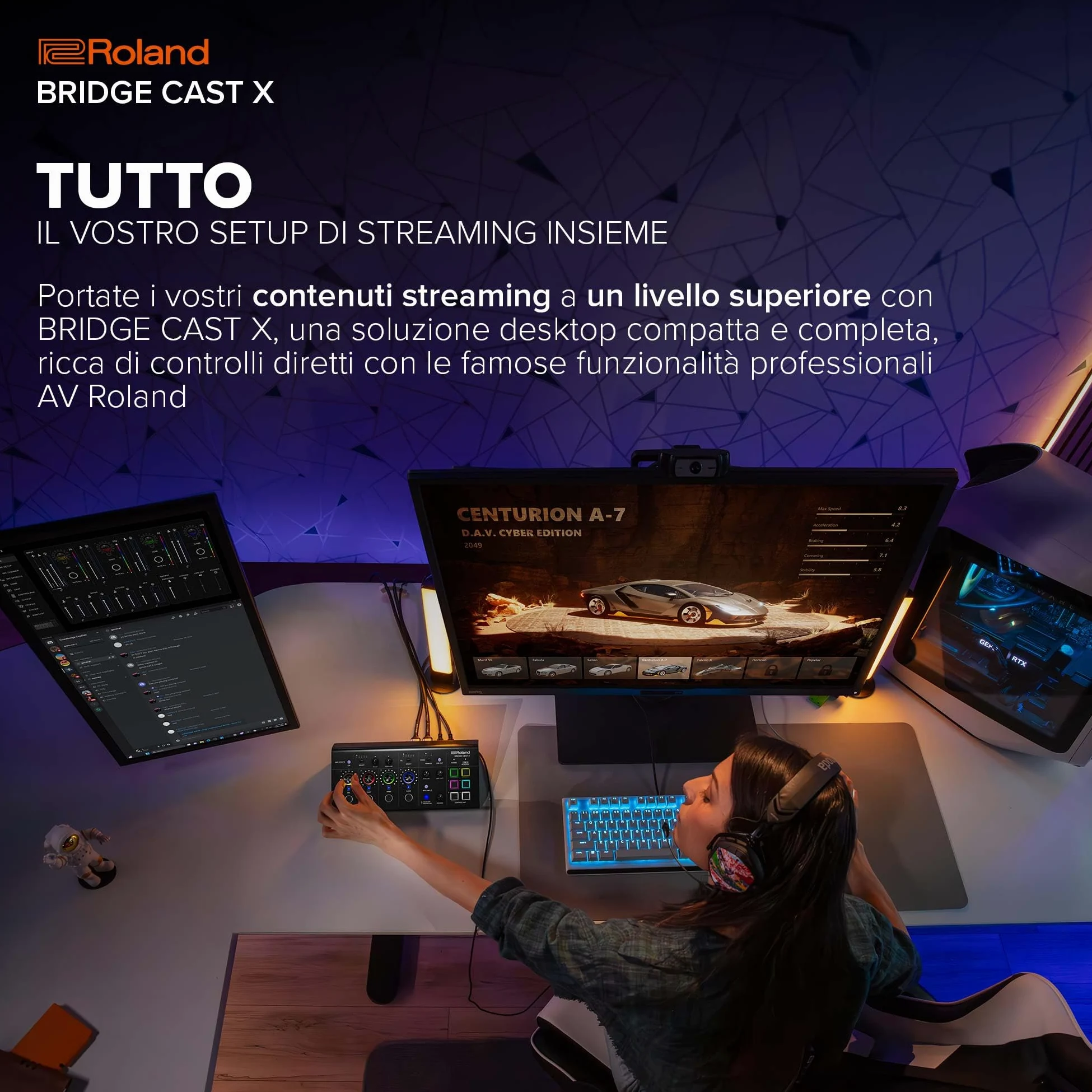 Roland BRIDGE CAST X Dual Bus Gaming Mixer & Video Capture | Interfaccia Pro per lo Streaming Audio per i Gamer Online e Molto Altro | DSP Hardware a 32-Bit | Connettività USB-C