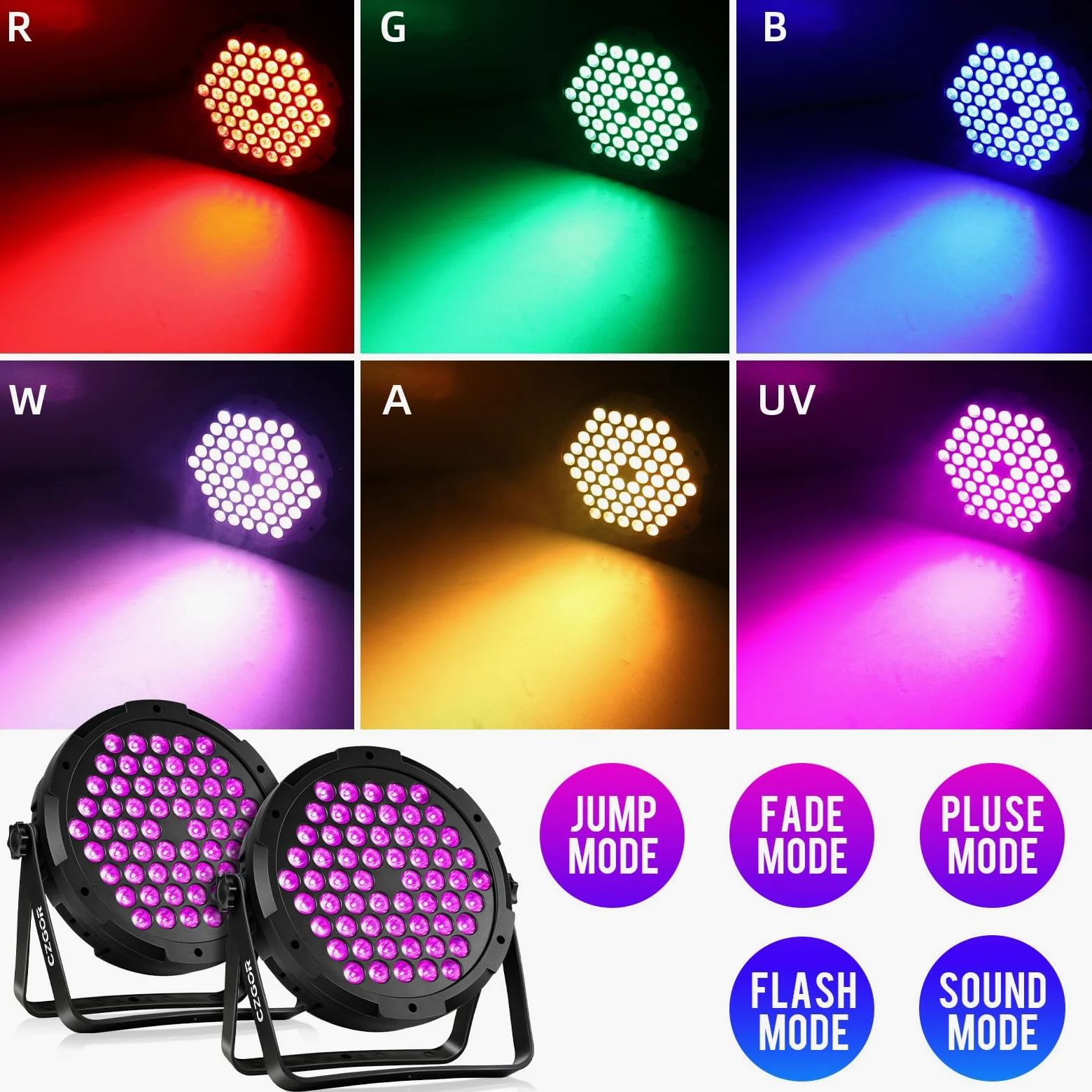 90W Par LED Luce, Czgor 60 LED Par RGB 3 in 1 Luci da Palco Avec Telecomando con 1M Cavo DMX, DMX512 7CH Discoteca Illuminazione Palco per Feste Bar DJ Discoteca Matrimonio, 2 Pezzi