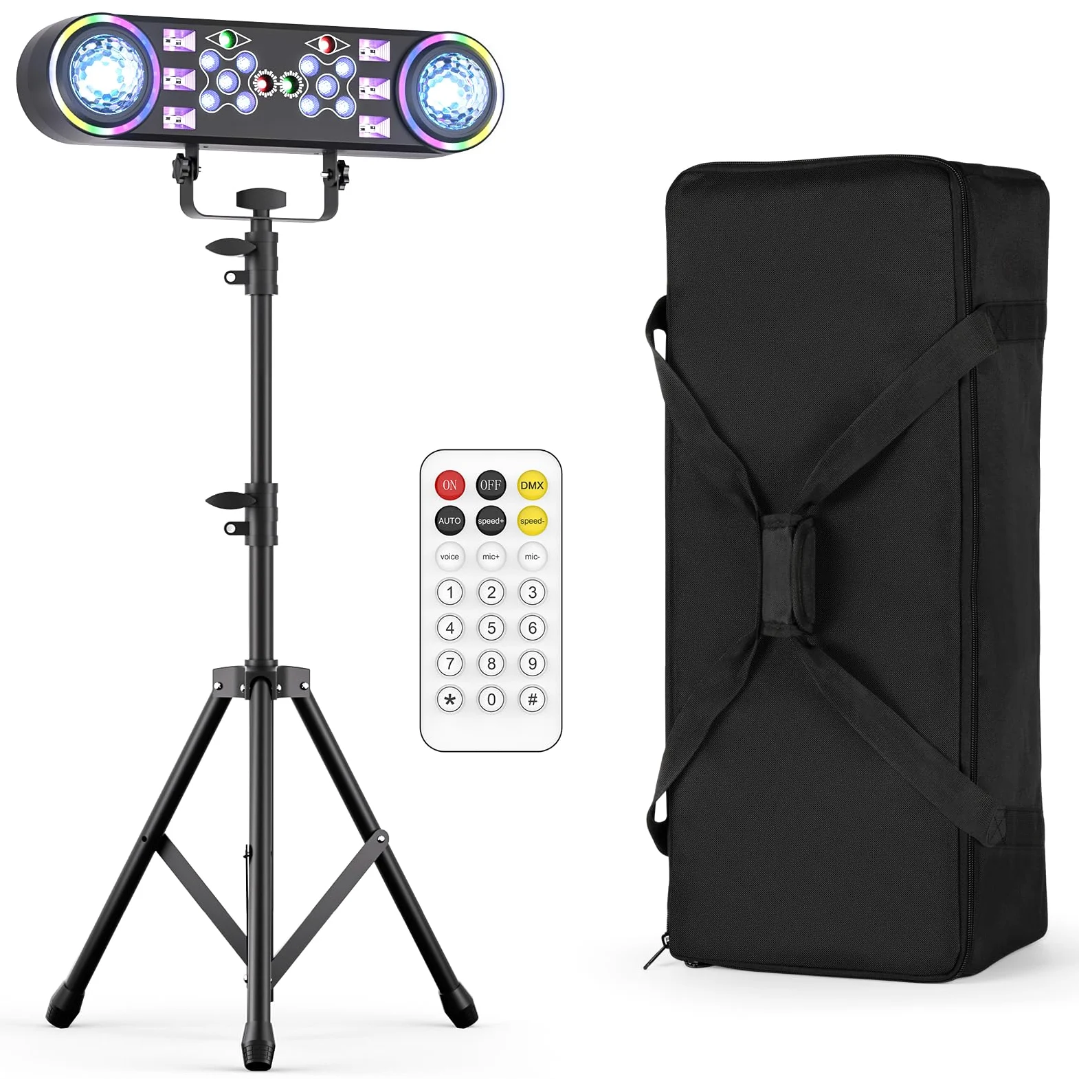 Luce per Feste in Discoteca 7 in 1,Luce per DJ con Treppiede Telescopico e Borsa per il Trasporto,Luce Stroboscopica per Feste con Telecomando Adatta per Natale in Casa Discoteca,Halloween